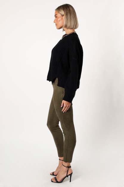 Morgan Suede Look Legging - Olive-Sunny Prom