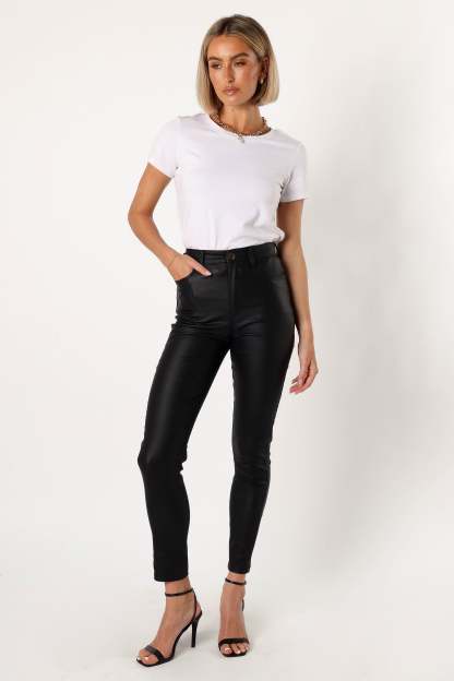 Sammie Vegan Leather Pants - Black-Sunny Prom