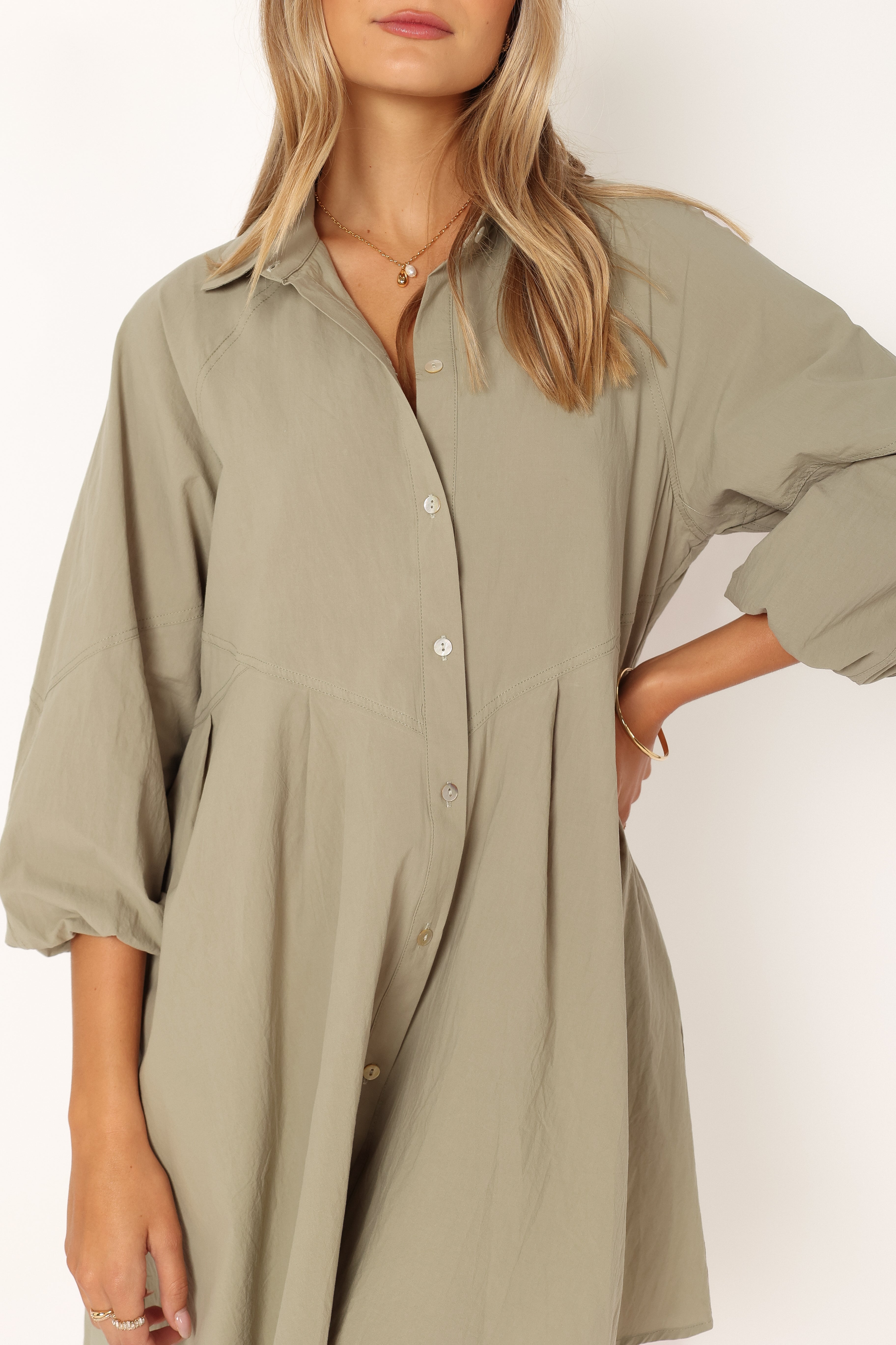 Criselle Long Sleeve Mini Dress - Khaki-Sunny Prom