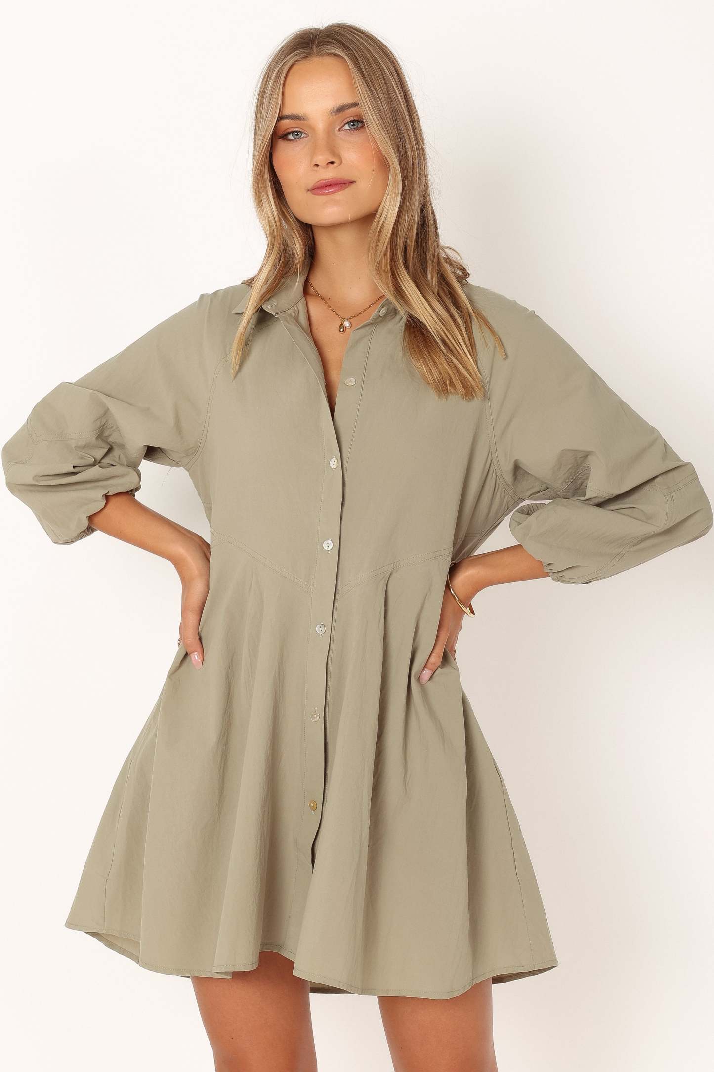 Criselle Long Sleeve Mini Dress - Khaki-Sunny Prom