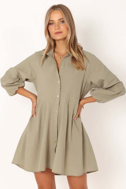 Criselle Long Sleeve Mini Dress - Khaki-Sunny Prom