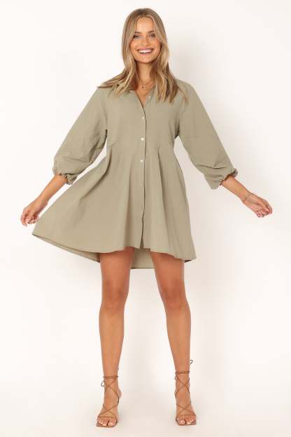 Criselle Long Sleeve Mini Dress - Khaki-Sunny Prom