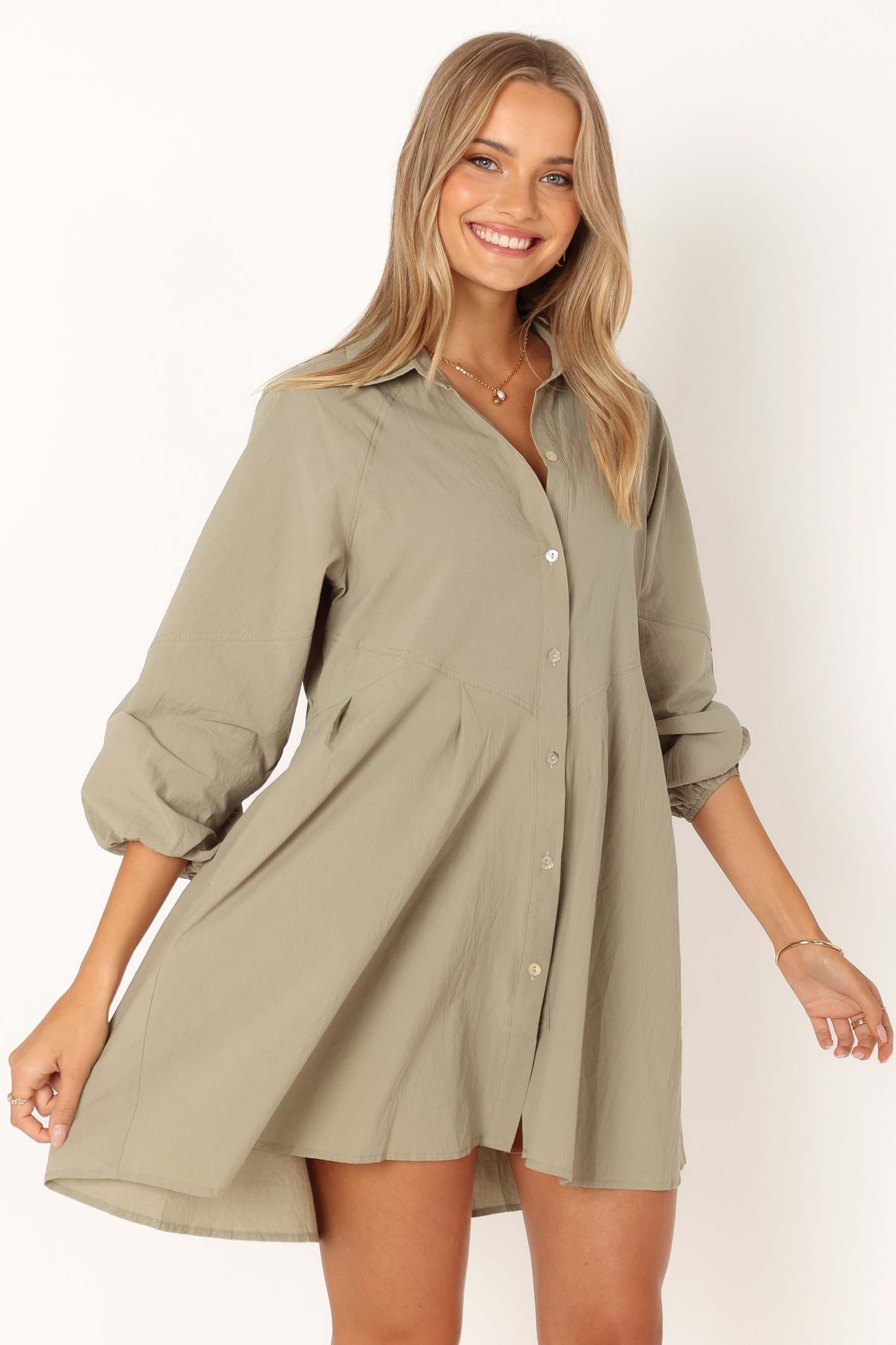 Criselle Long Sleeve Mini Dress - Khaki-Sunny Prom
