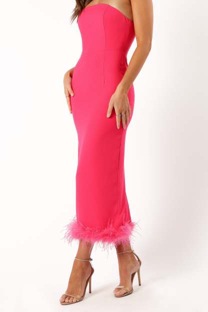 Darbie Strapless Feather Midi Dress - Berry-Sunny Prom