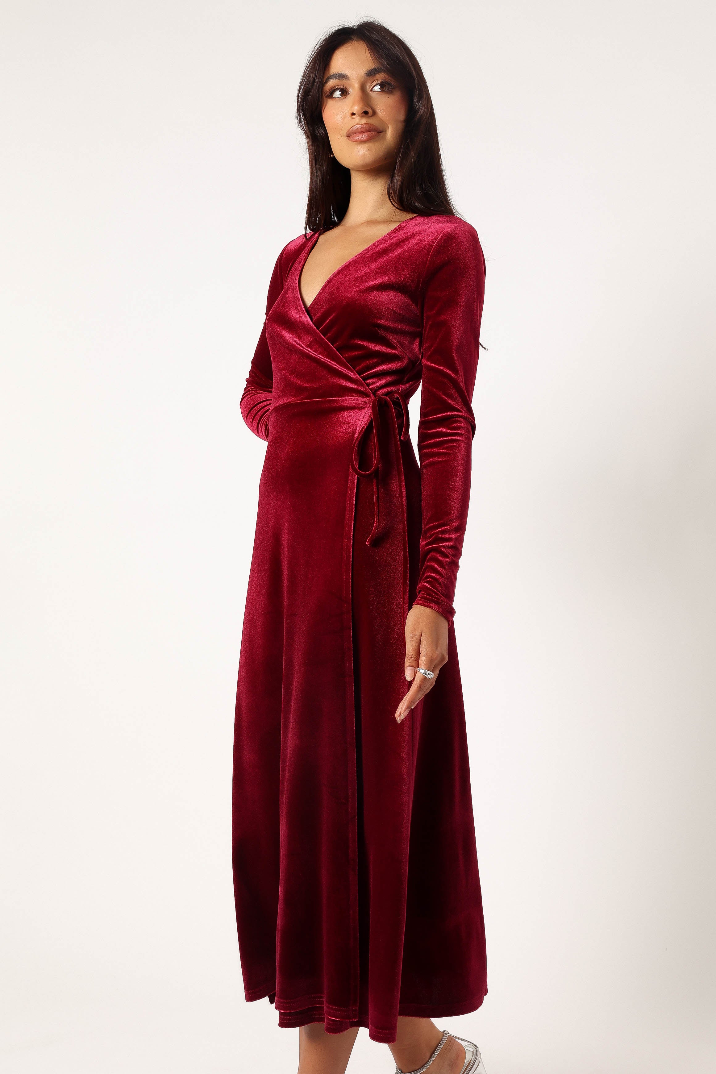 Darby Long Sleeve Midi Dress - Burgundy-Sunny Prom
