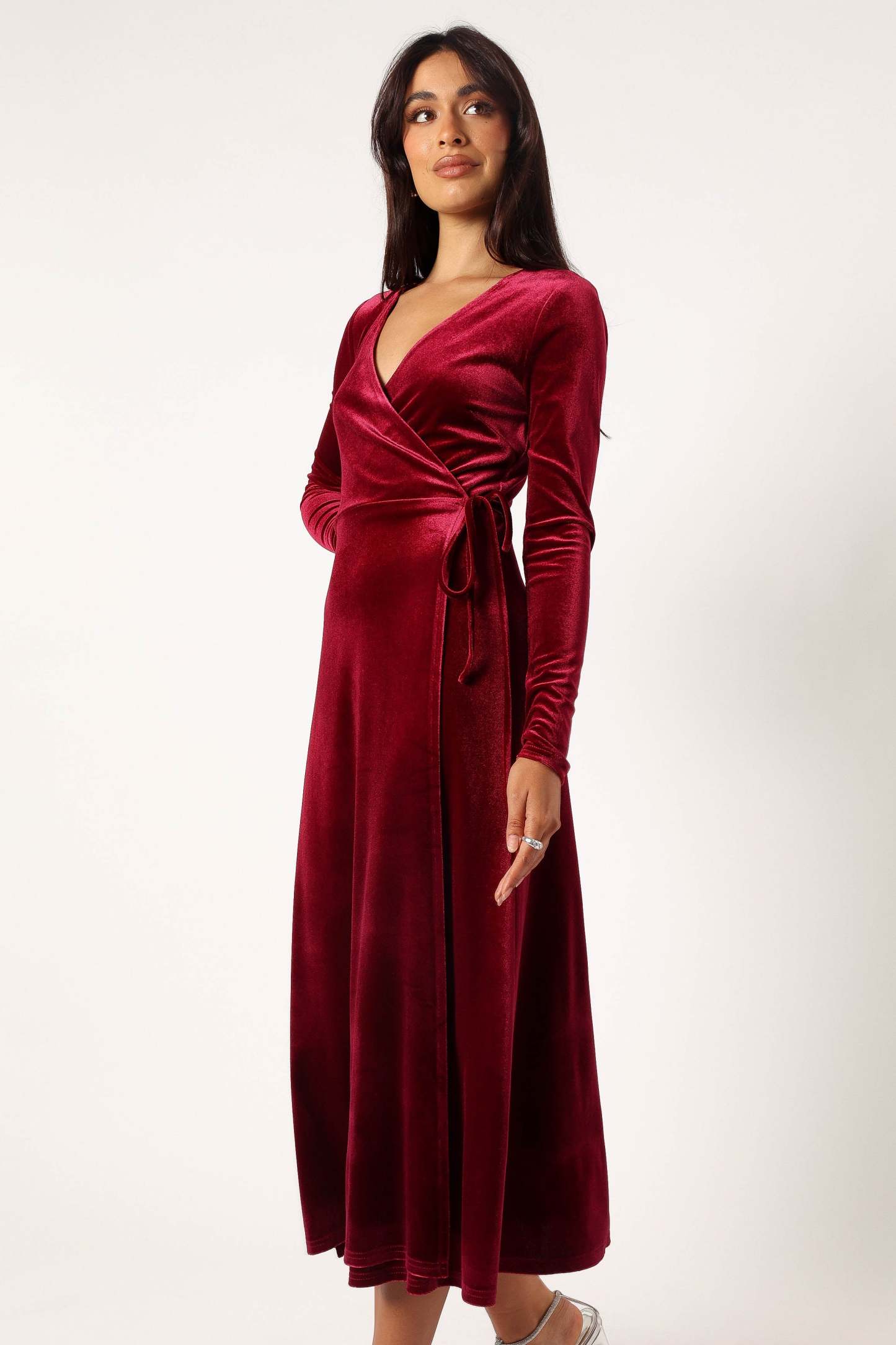 Darby Long Sleeve Midi Dress - Burgundy-Sunny Prom