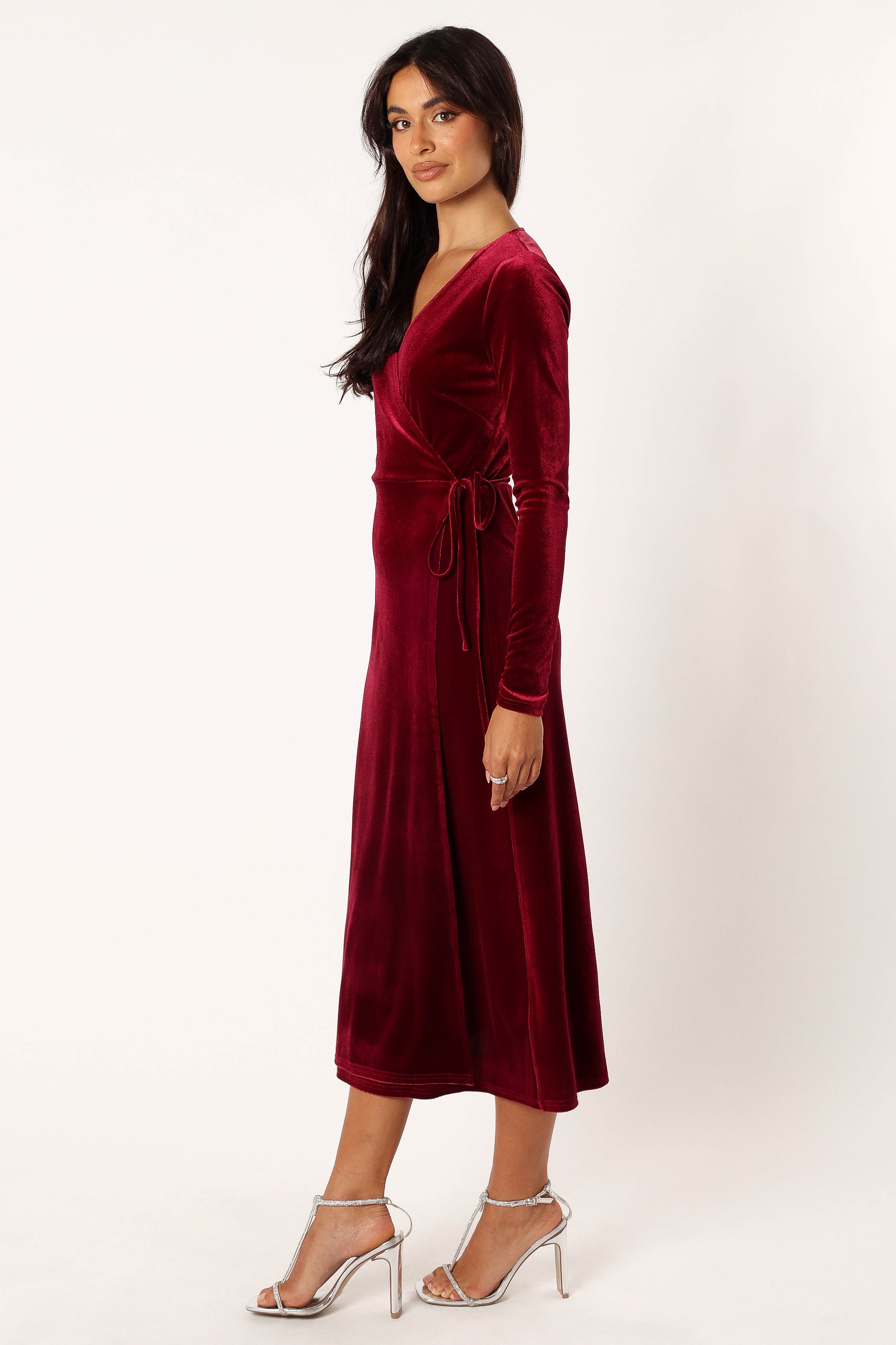 Darby Long Sleeve Midi Dress - Burgundy-Sunny Prom