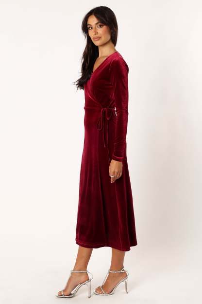 Darby Long Sleeve Midi Dress - Burgundy-Sunny Prom