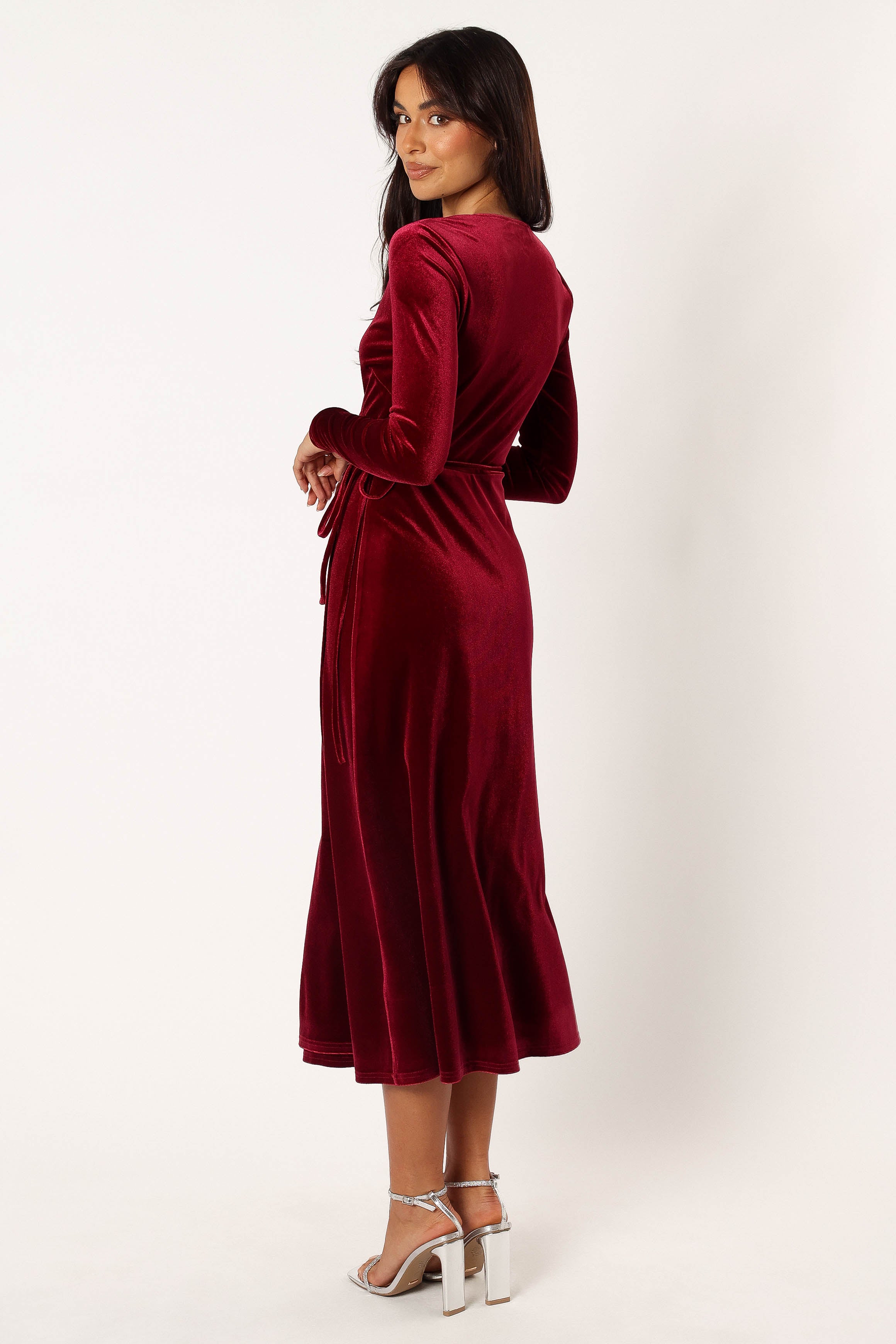 Darby Long Sleeve Midi Dress - Burgundy-Sunny Prom