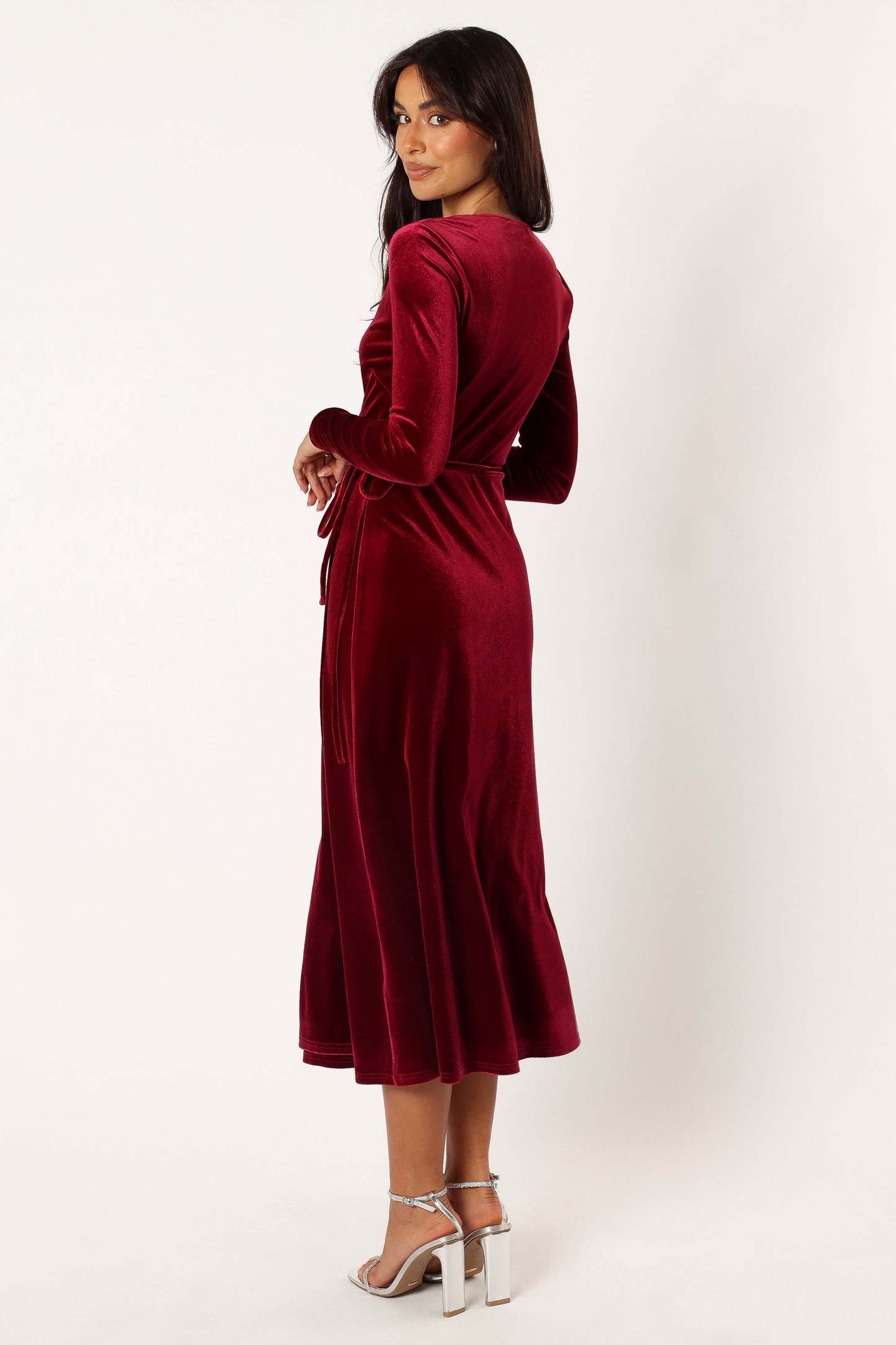 Darby Long Sleeve Midi Dress - Burgundy-Sunny Prom