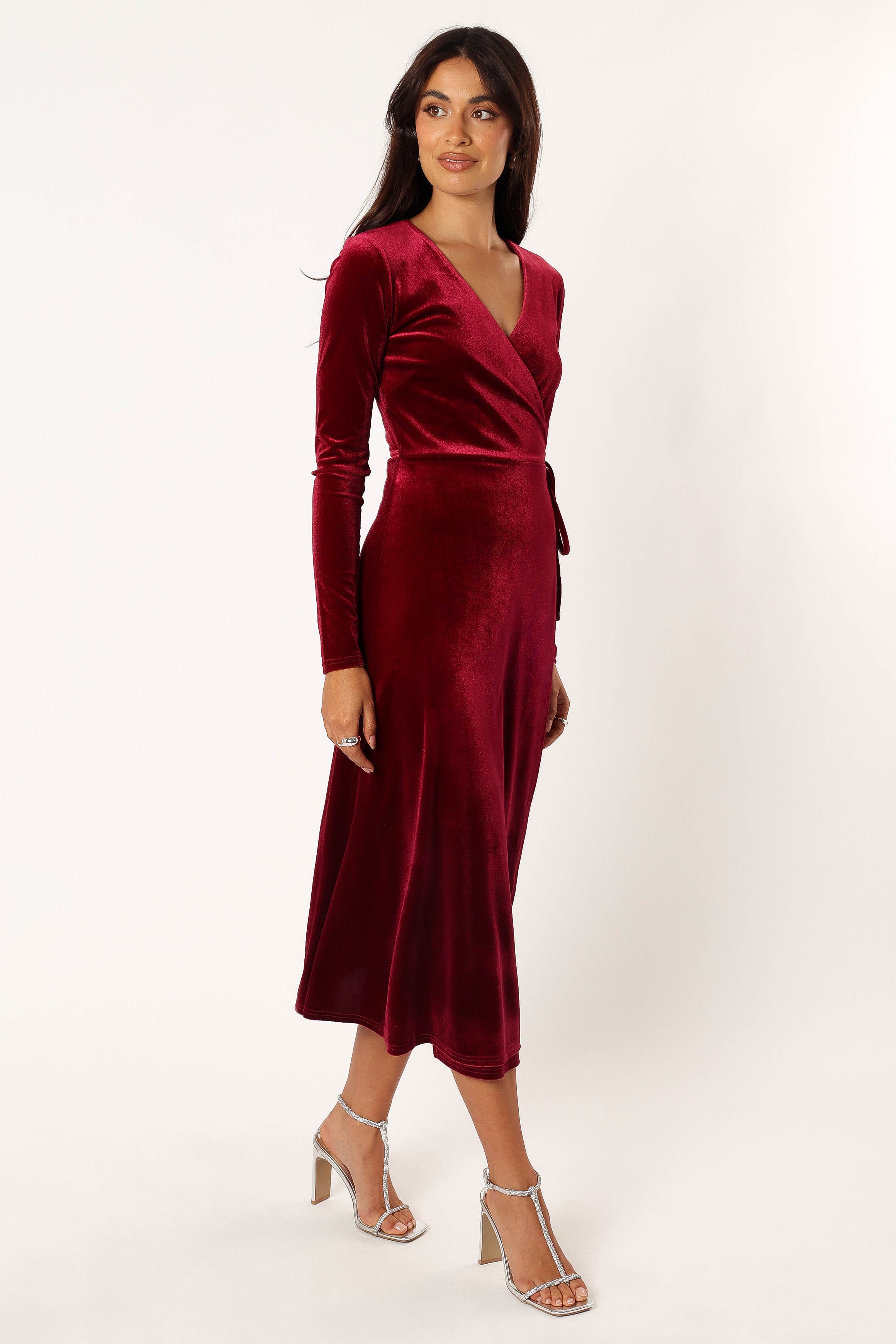 Darby Long Sleeve Midi Dress - Burgundy-Sunny Prom