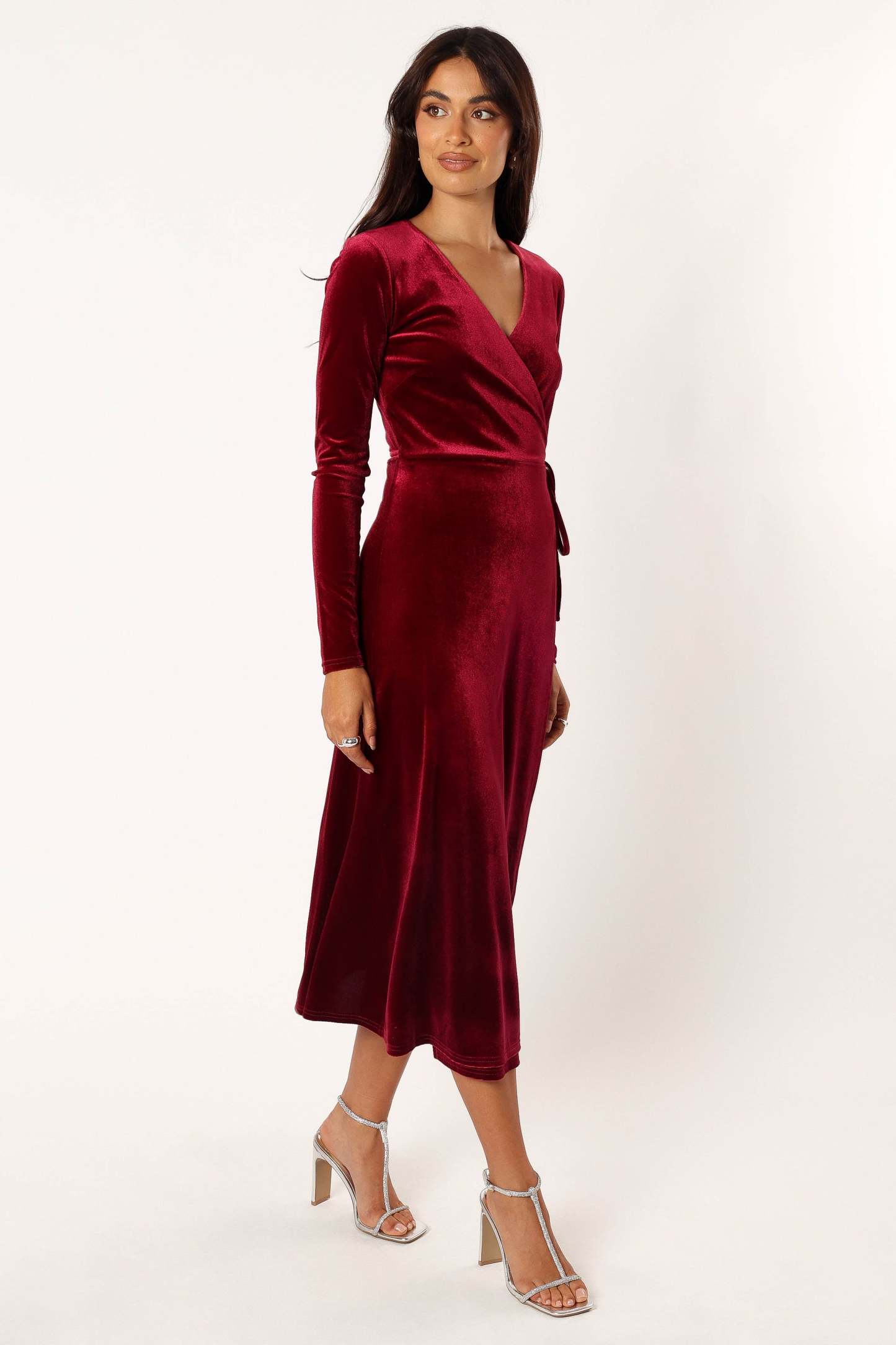 Darby Long Sleeve Midi Dress - Burgundy-Sunny Prom