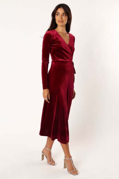 Darby Long Sleeve Midi Dress - Burgundy-Sunny Prom