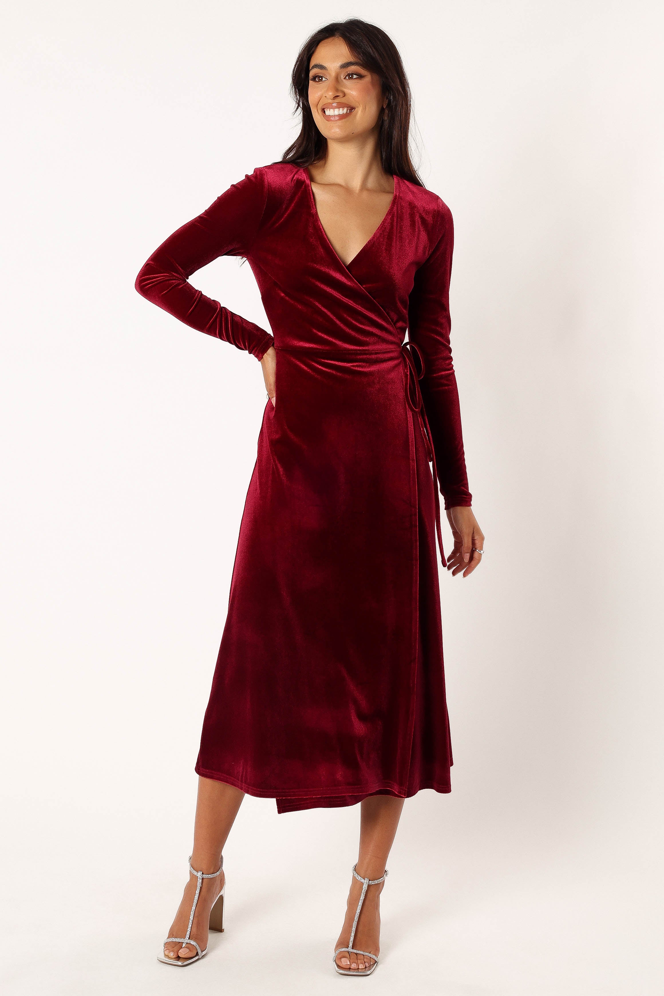 Darby Long Sleeve Midi Dress - Burgundy-Sunny Prom