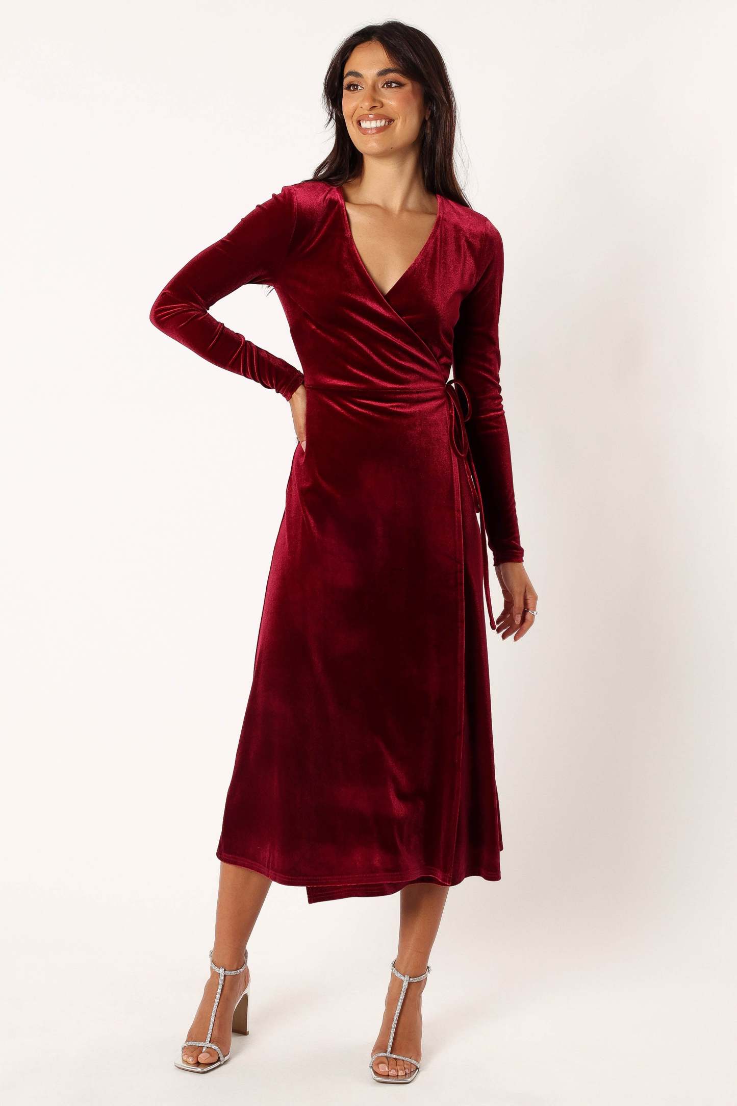 Darby Long Sleeve Midi Dress - Burgundy-Sunny Prom