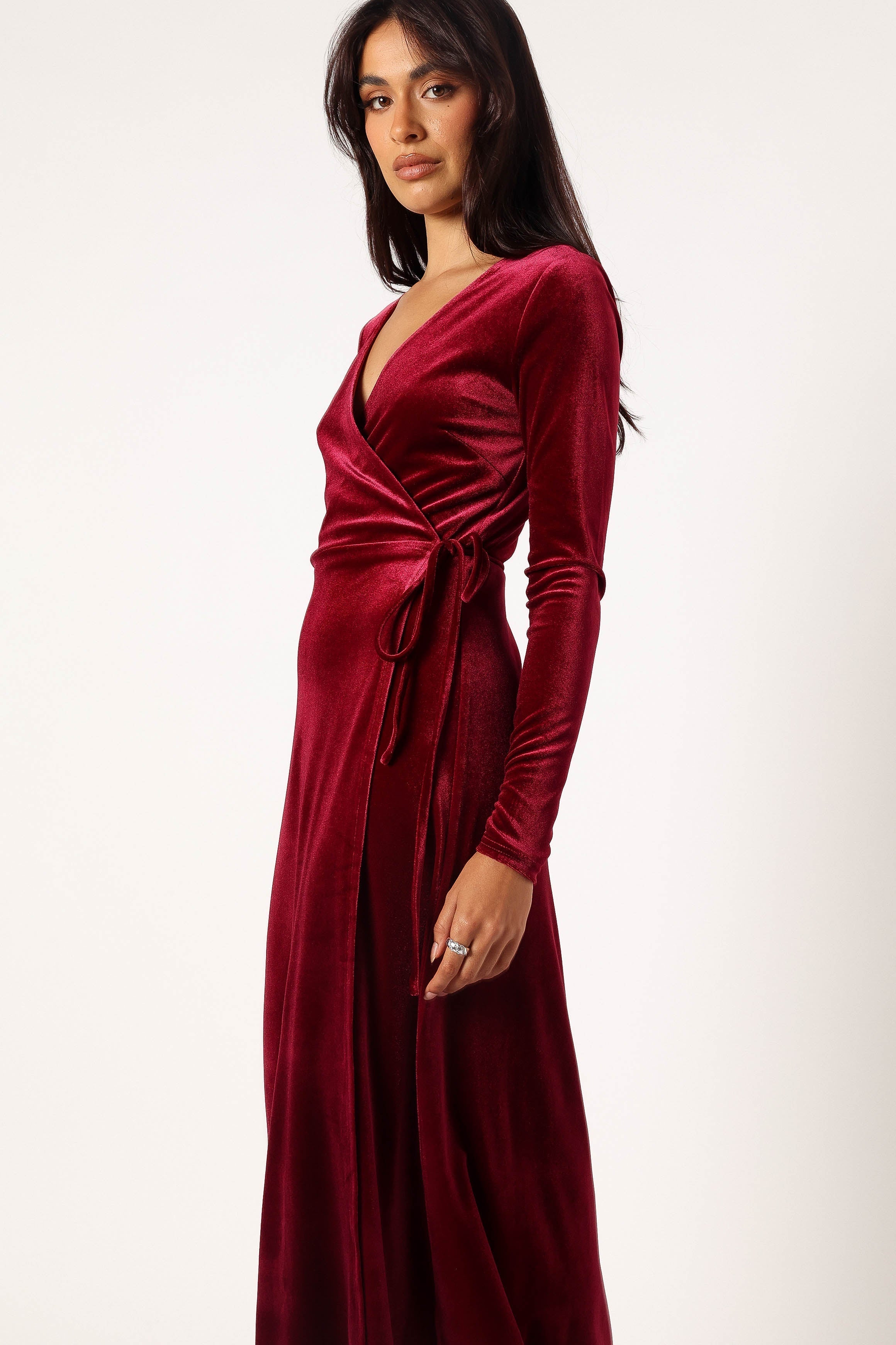 Darby Long Sleeve Midi Dress - Burgundy-Sunny Prom
