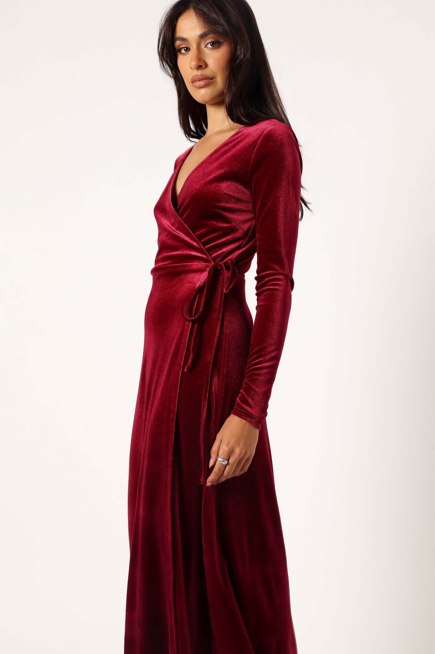 Darby Long Sleeve Midi Dress - Burgundy-Sunny Prom