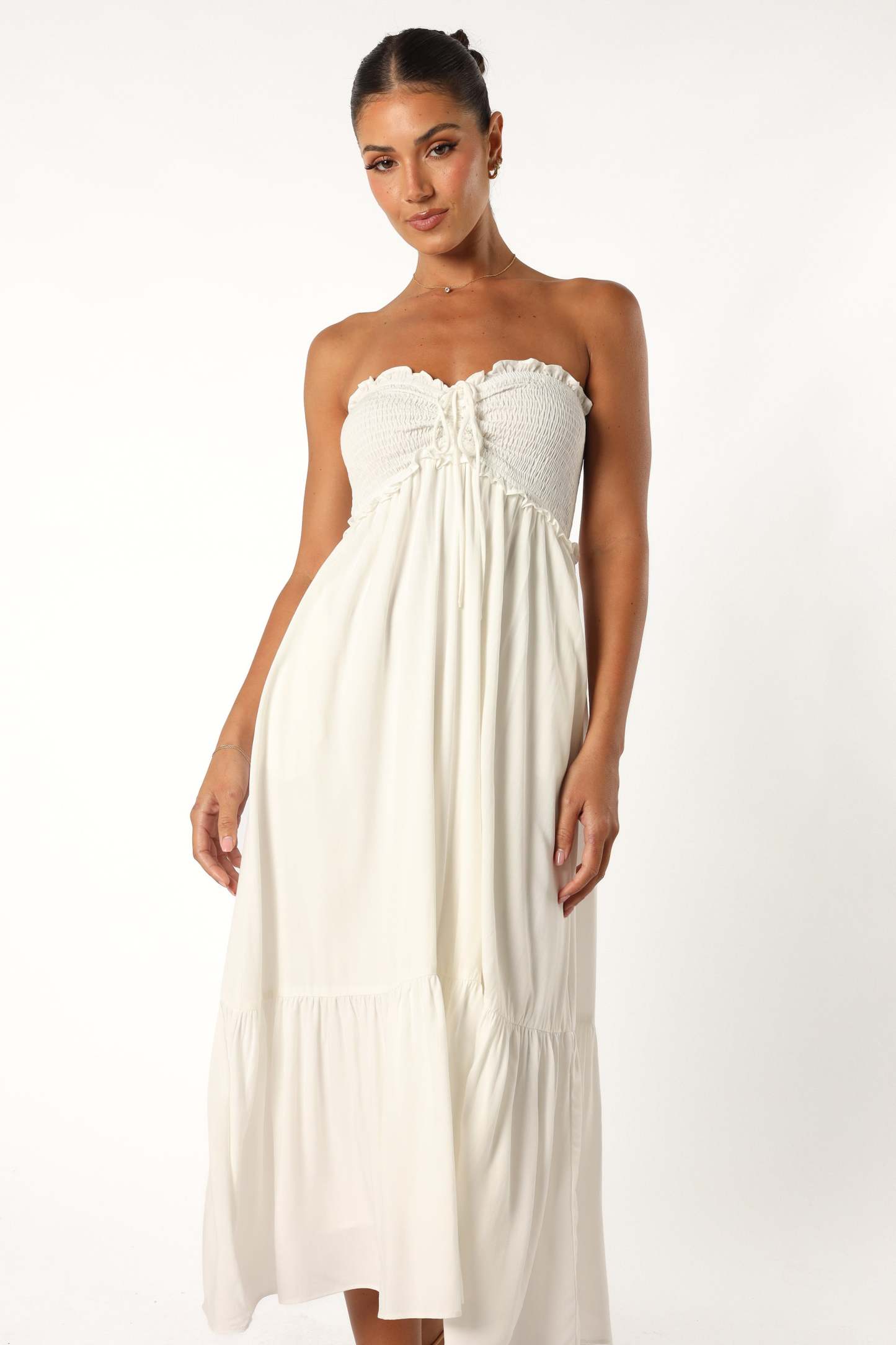 Dayton Strapless Midi Dress - White-Sunny Prom