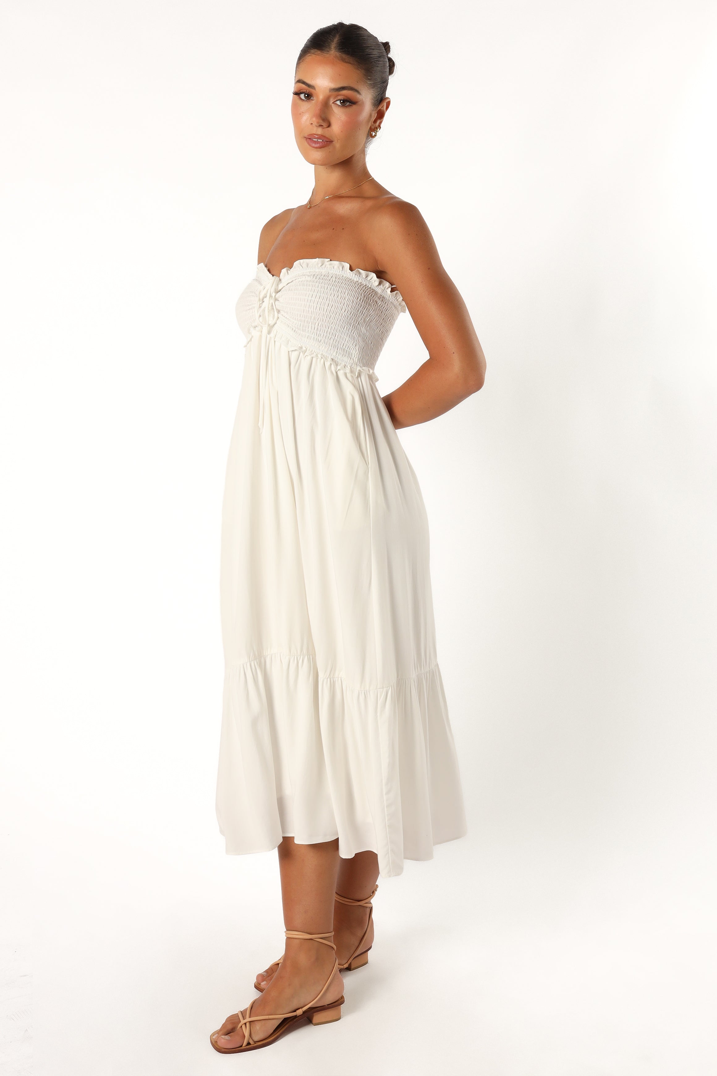 Dayton Strapless Midi Dress - White-Sunny Prom
