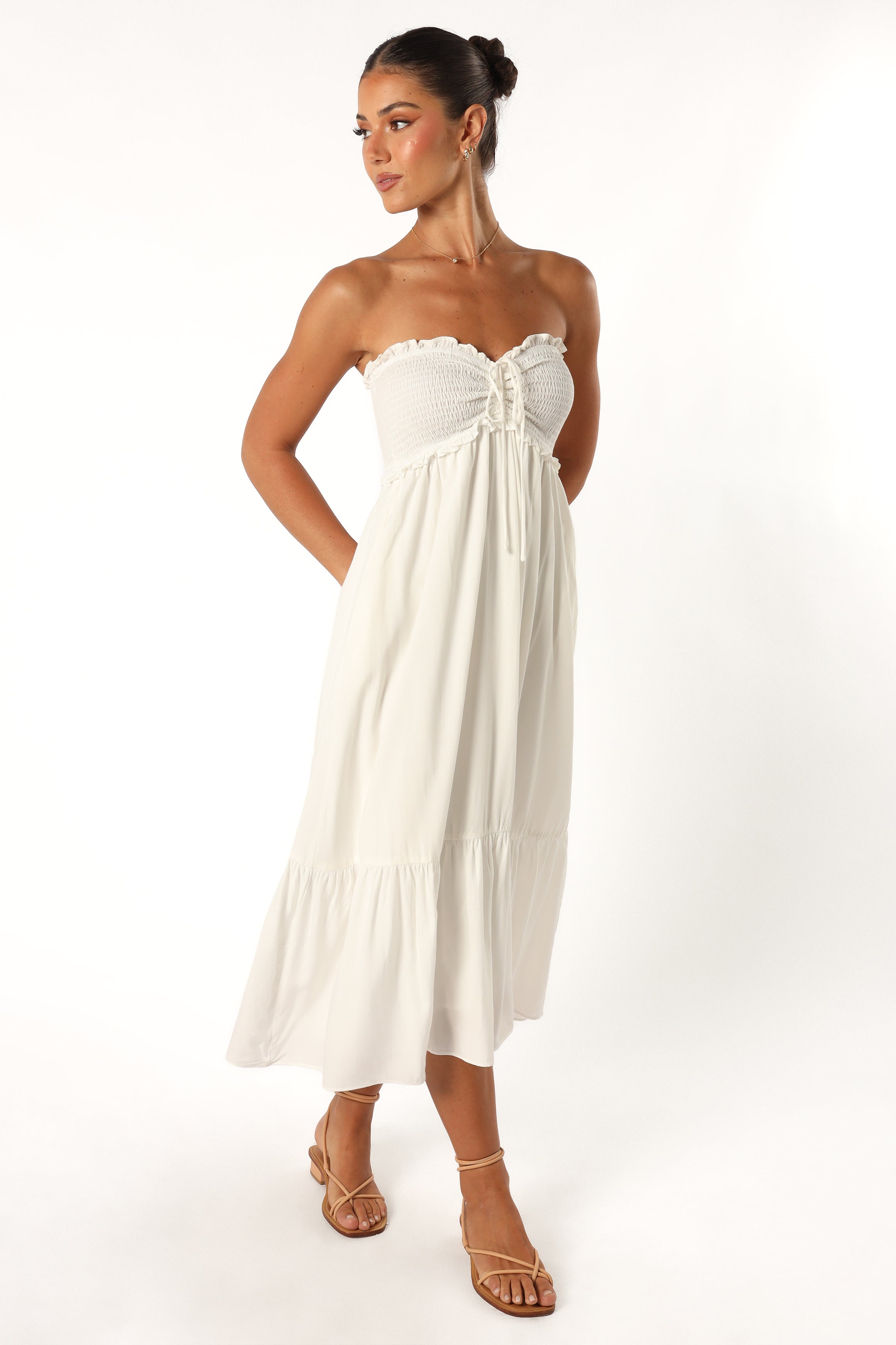 Dayton Strapless Midi Dress - White-Sunny Prom