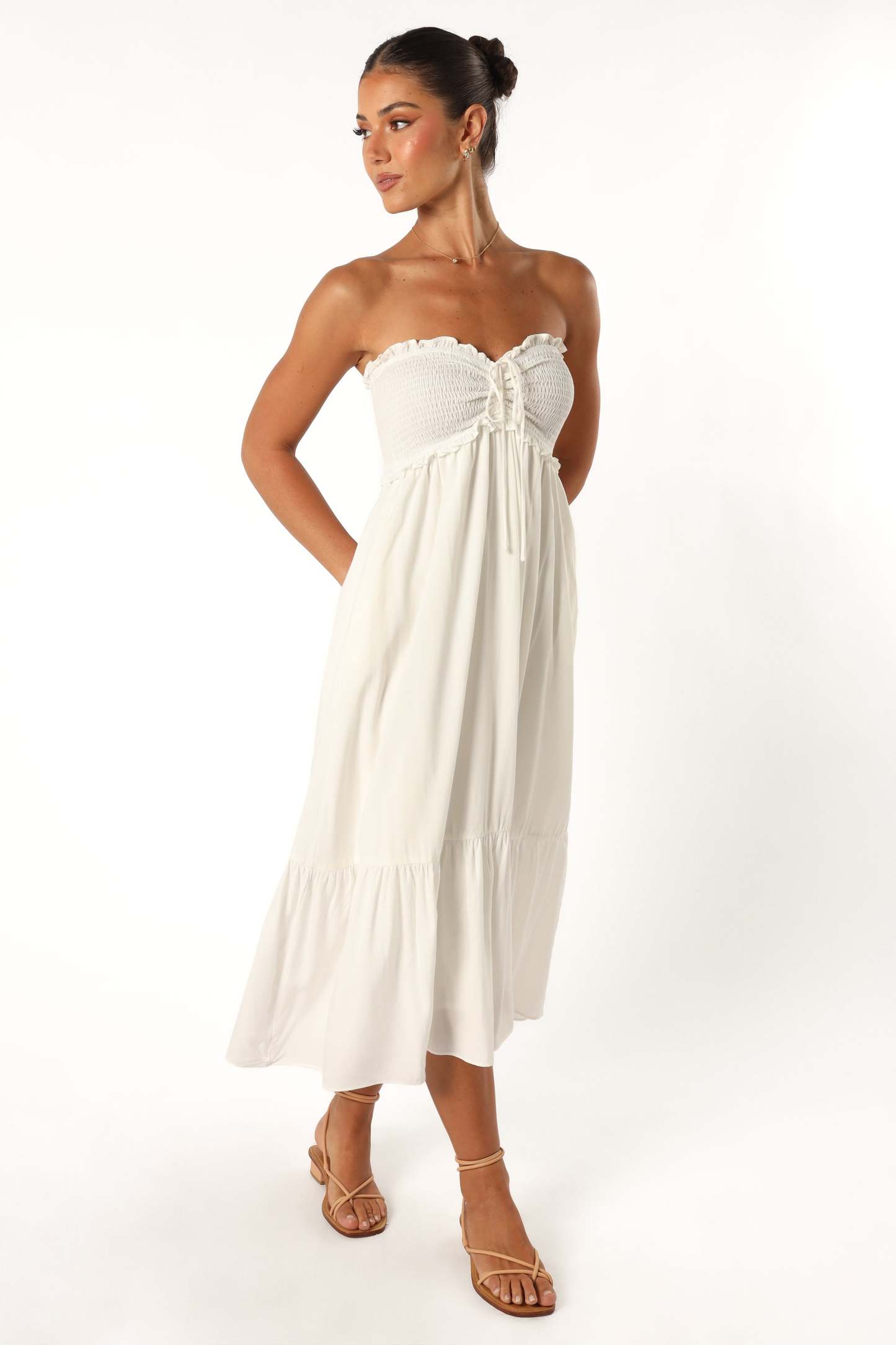 Dayton Strapless Midi Dress - White-Sunny Prom