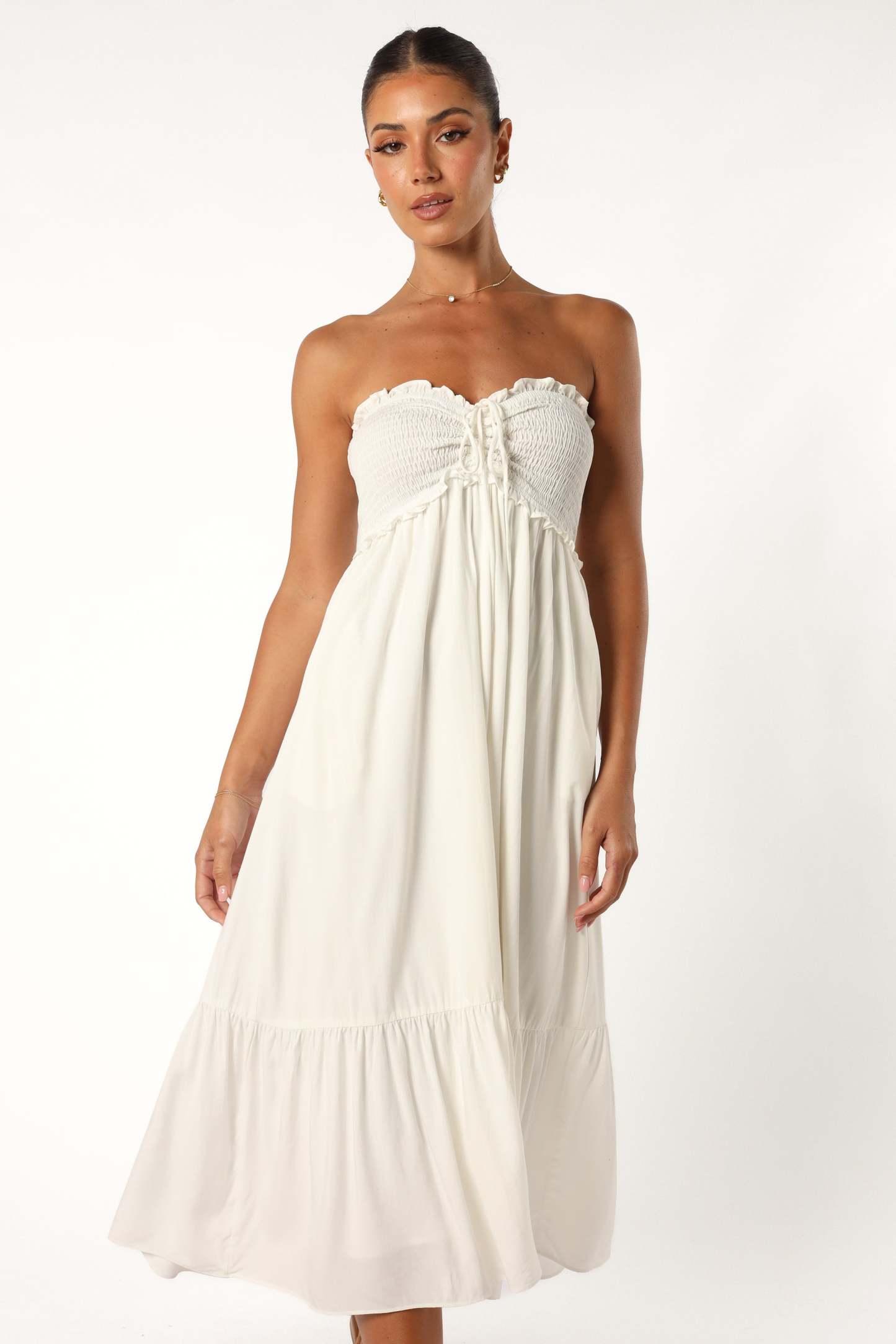 Dayton Strapless Midi Dress - White-Sunny Prom