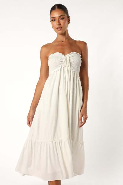 Dayton Strapless Midi Dress - White-Sunny Prom