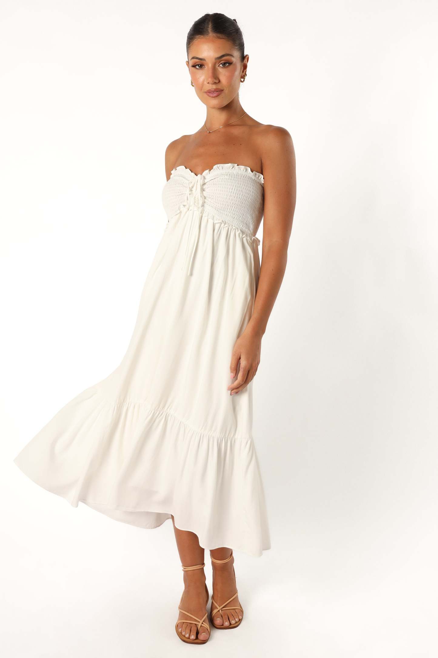 Dayton Strapless Midi Dress - White-Sunny Prom