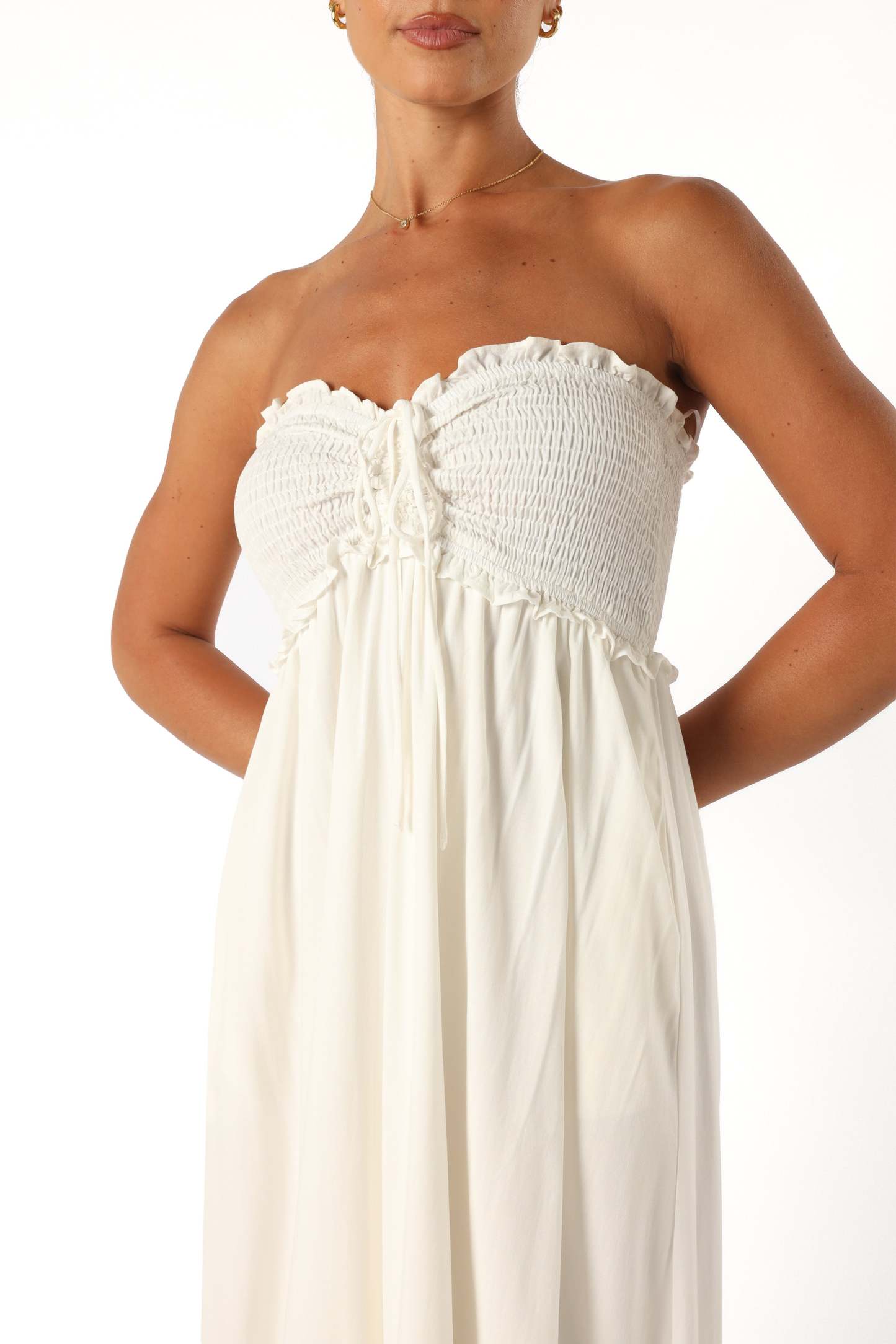 Dayton Strapless Midi Dress - White-Sunny Prom
