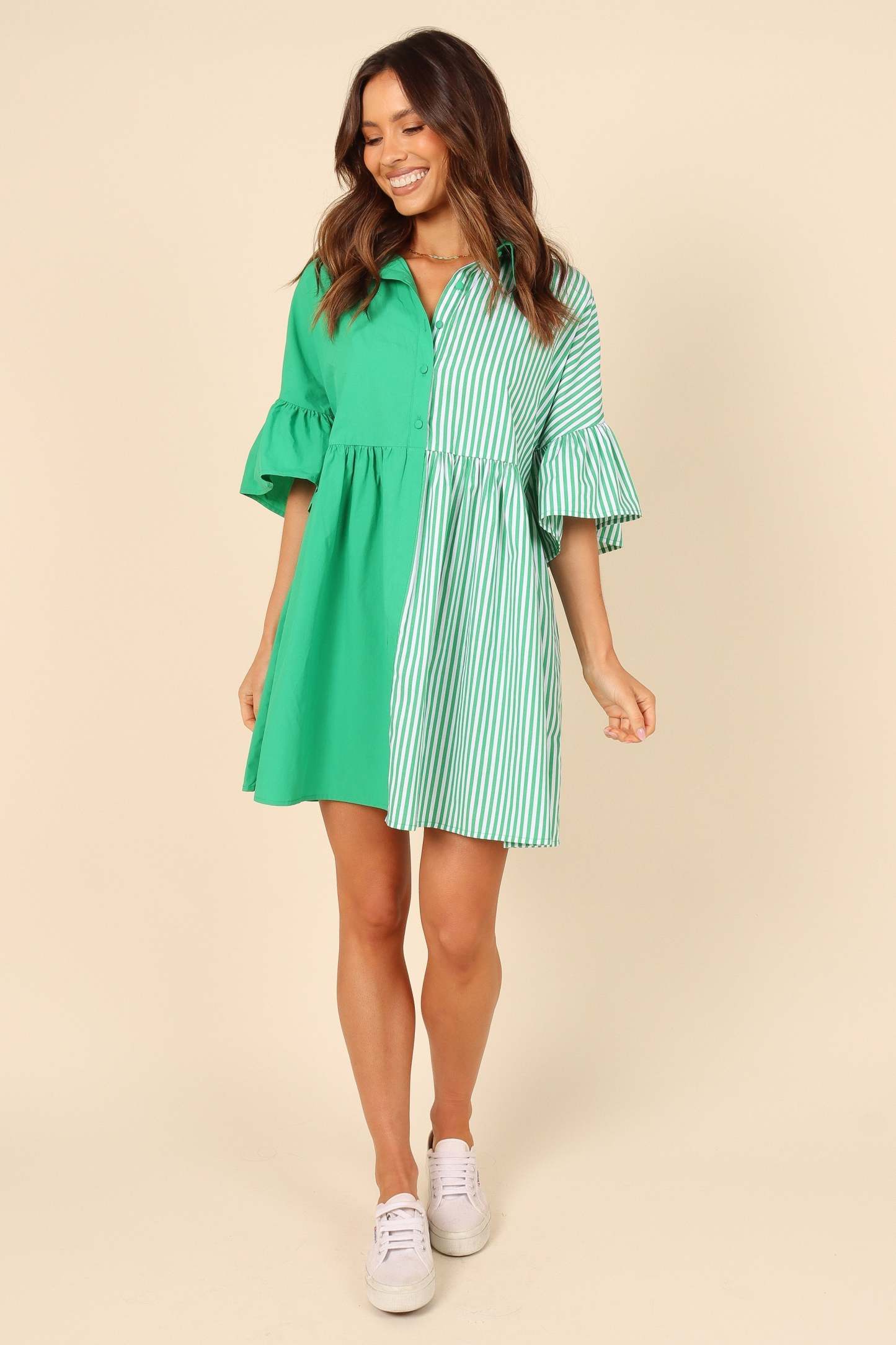 Didi Frill Mini Dress - Green Stripe-Sunny Prom