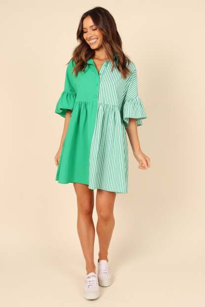 Didi Frill Mini Dress - Green Stripe-Sunny Prom