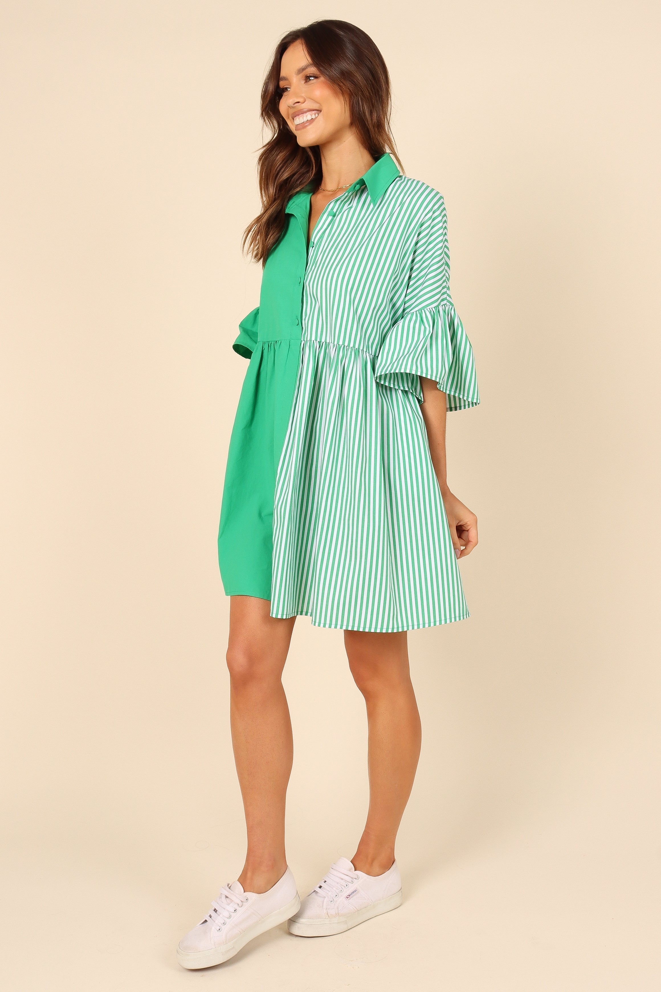 Didi Frill Mini Dress - Green Stripe-Sunny Prom