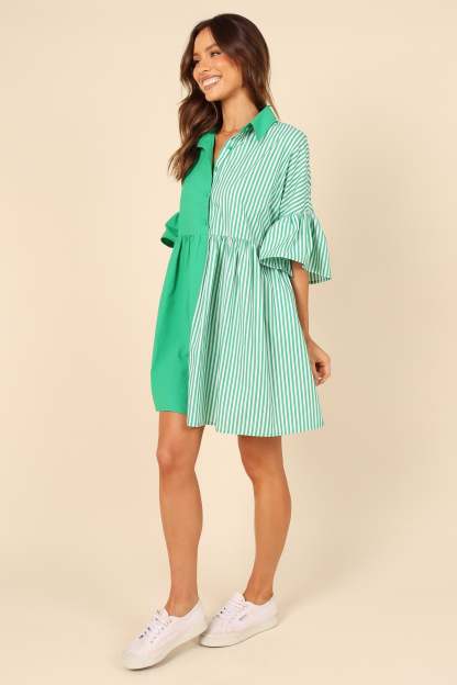 Didi Frill Mini Dress - Green Stripe-Sunny Prom
