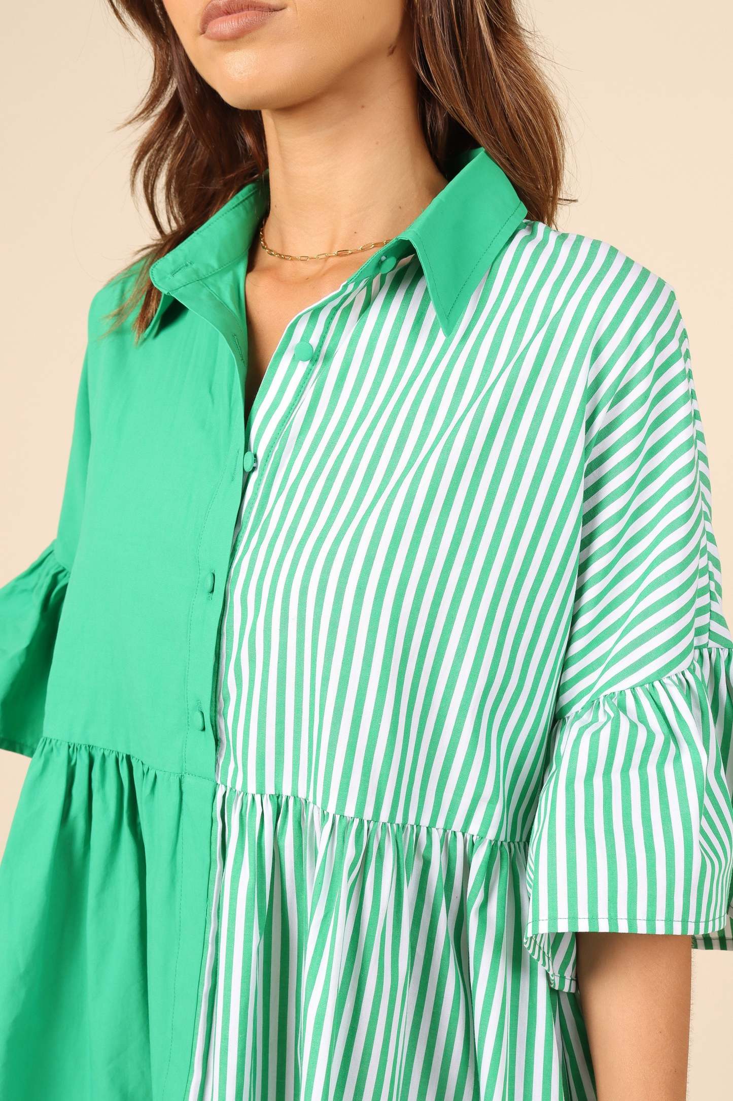 Didi Frill Mini Dress - Green Stripe-Sunny Prom