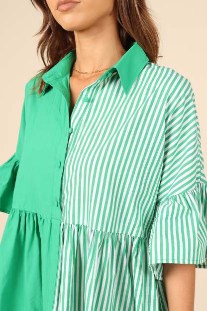 Didi Frill Mini Dress - Green Stripe-Sunny Prom