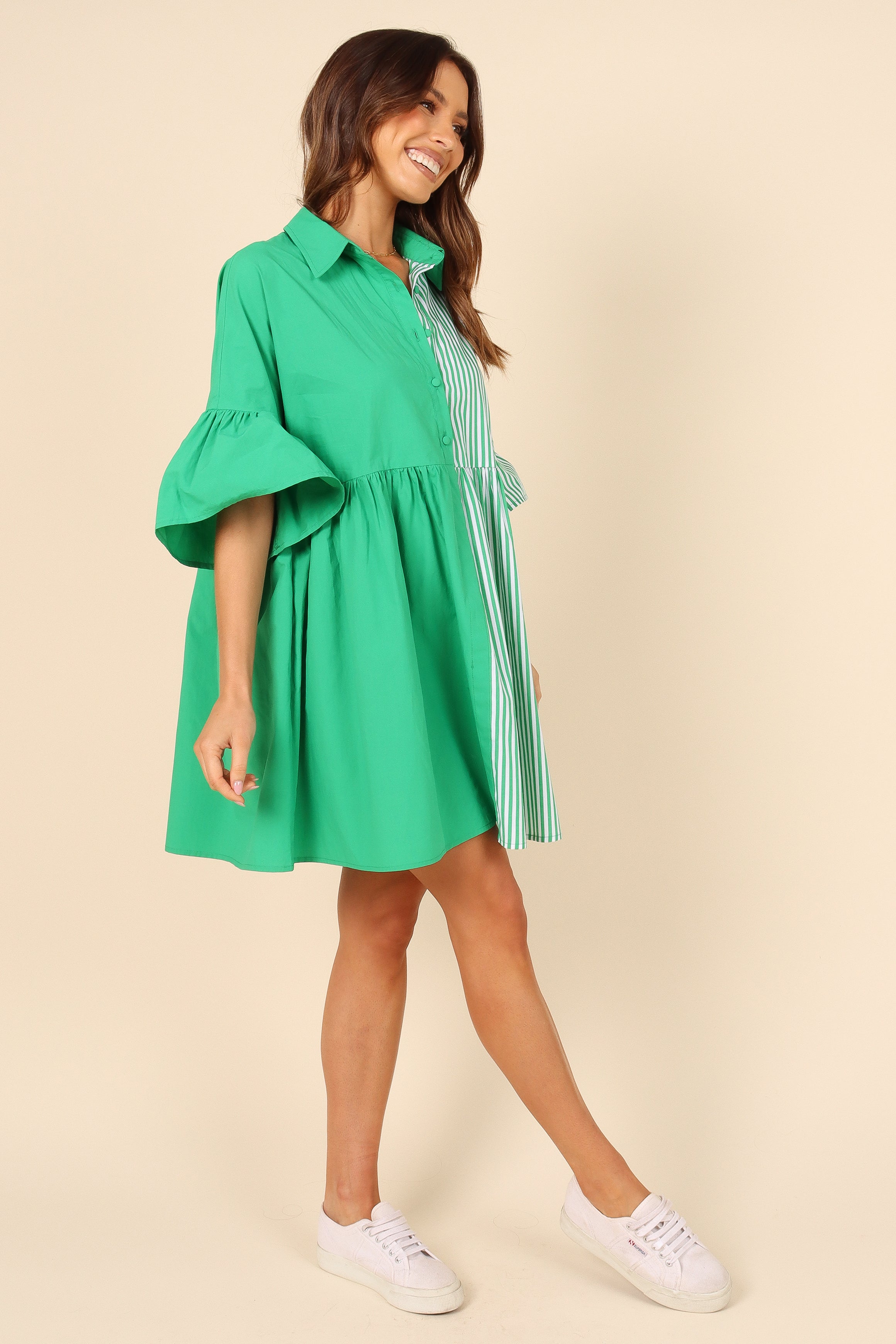 Didi Frill Mini Dress - Green Stripe-Sunny Prom