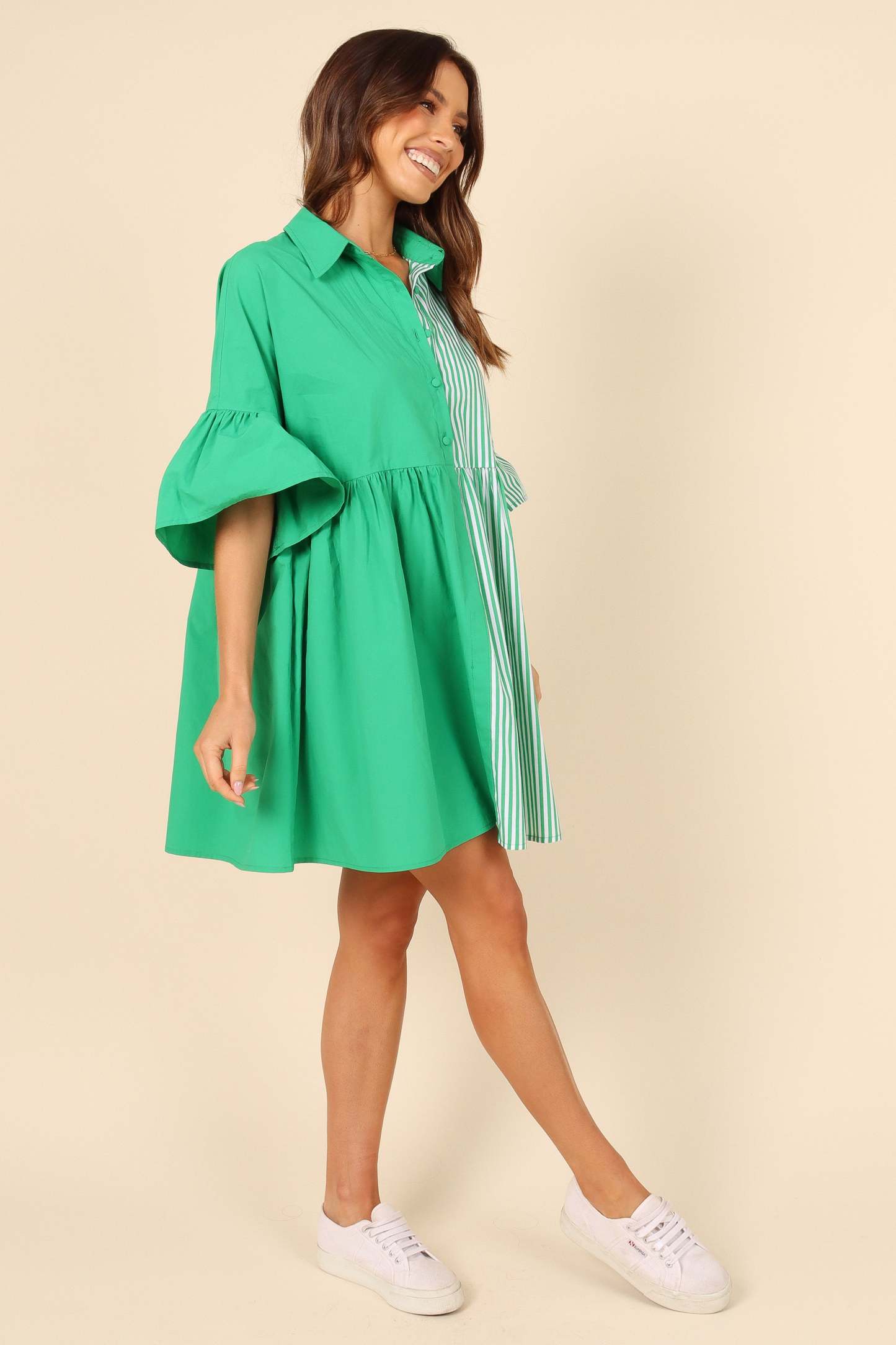Didi Frill Mini Dress - Green Stripe-Sunny Prom