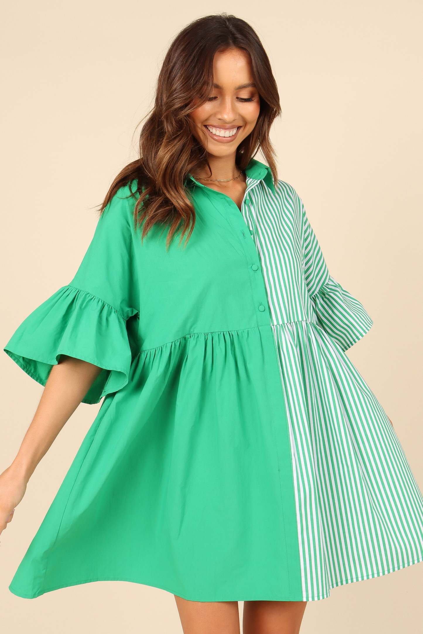 Didi Frill Mini Dress - Green Stripe-Sunny Prom