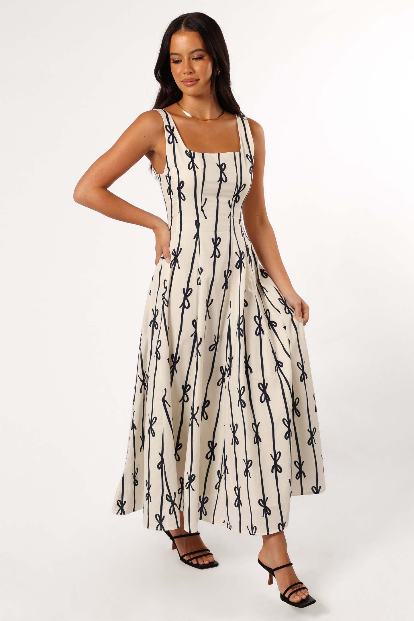 Elise Midi Bow Dress - Cream-Sunny Prom