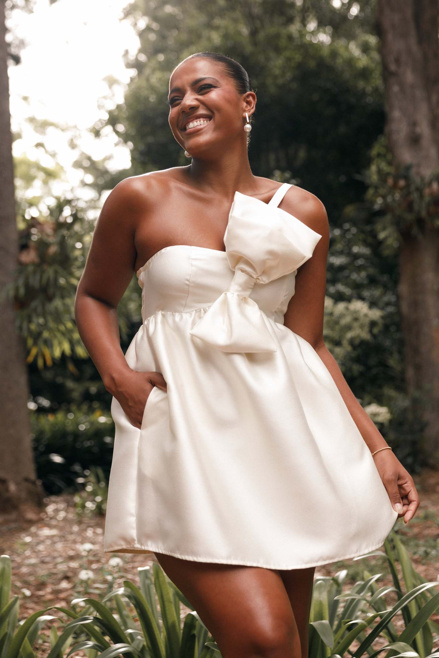 Ellah Bow Front Mini Dress - Off White-Sunny Prom