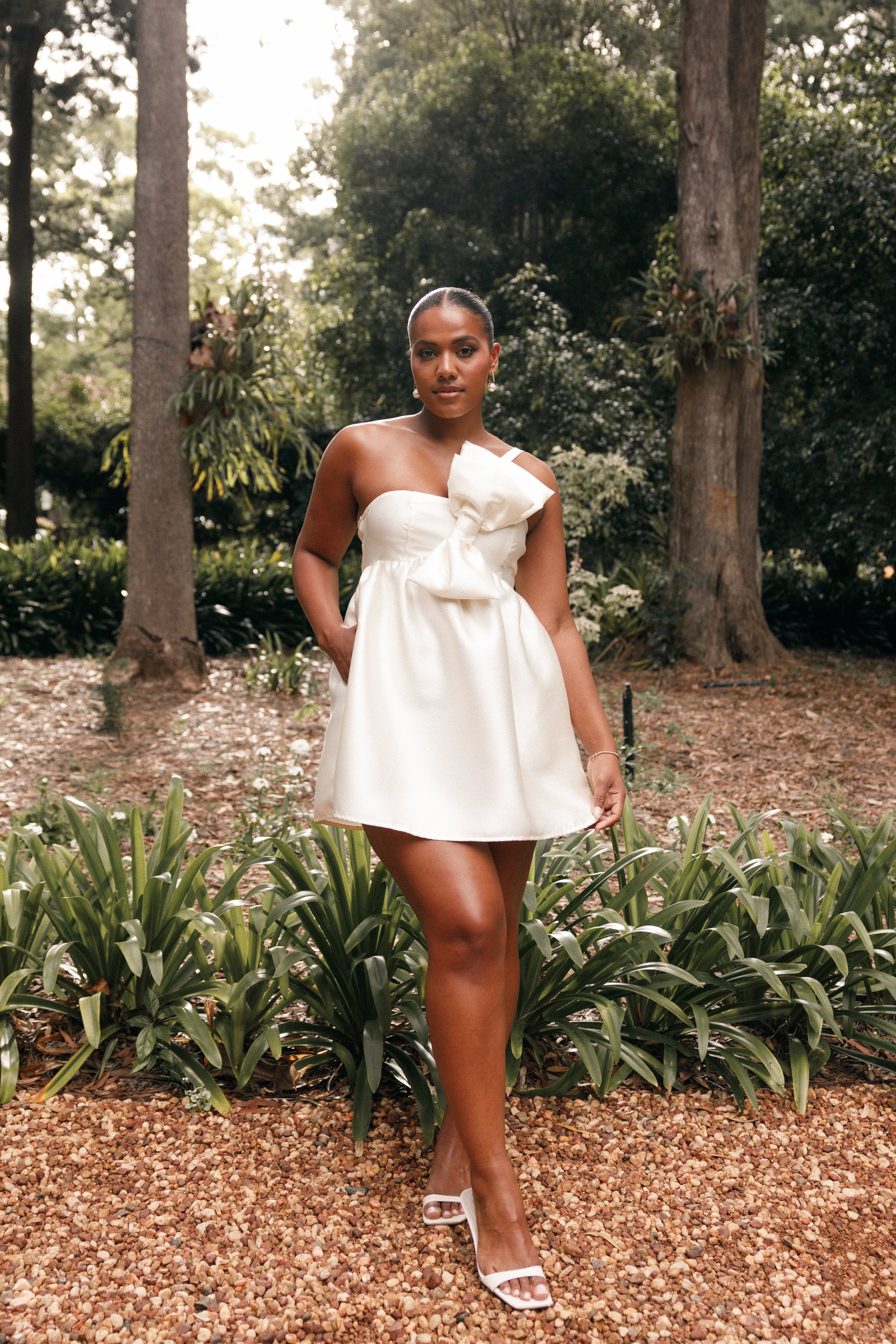 Ellah Bow Front Mini Dress - Off White-Sunny Prom