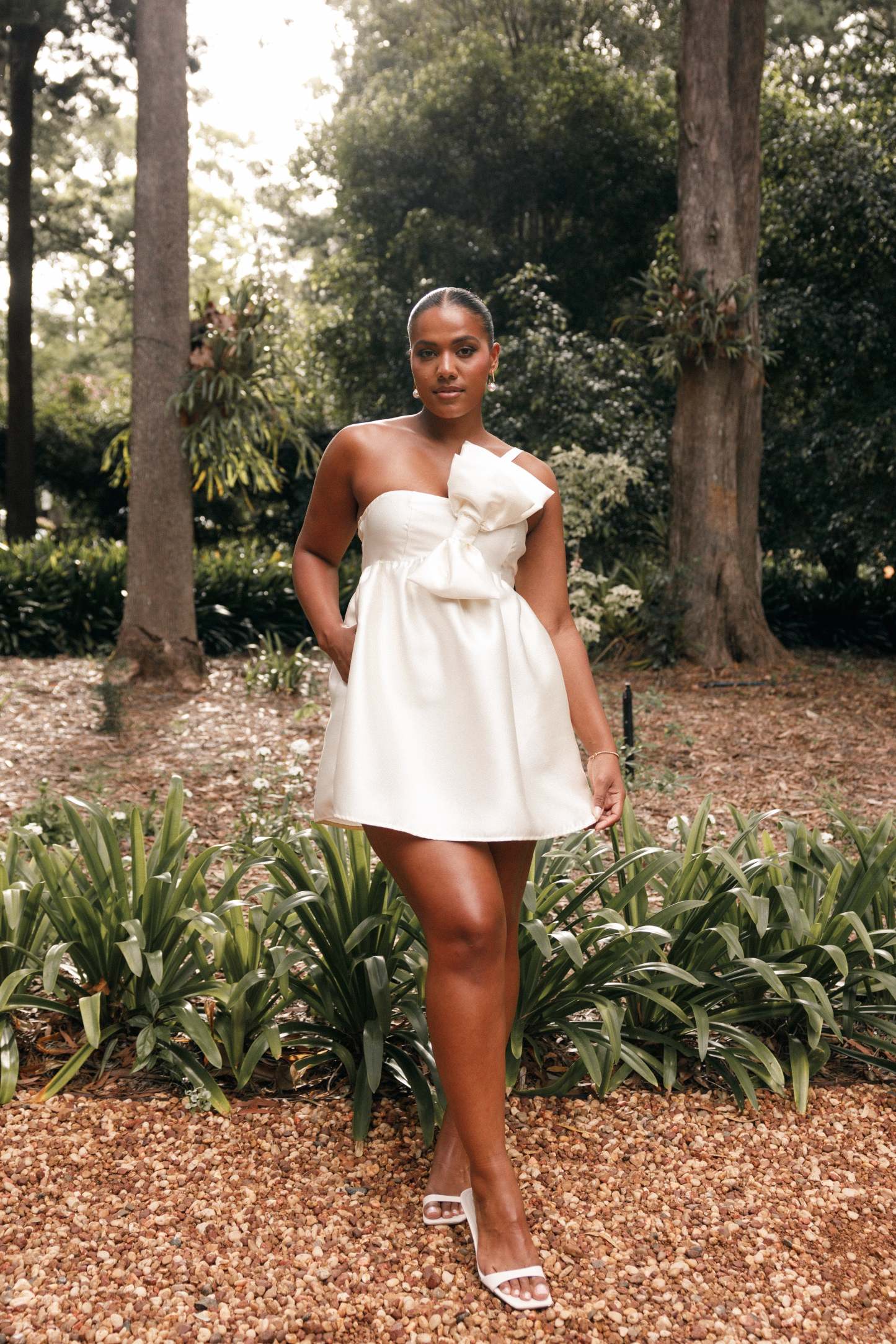 Ellah Bow Front Mini Dress - Off White-Sunny Prom
