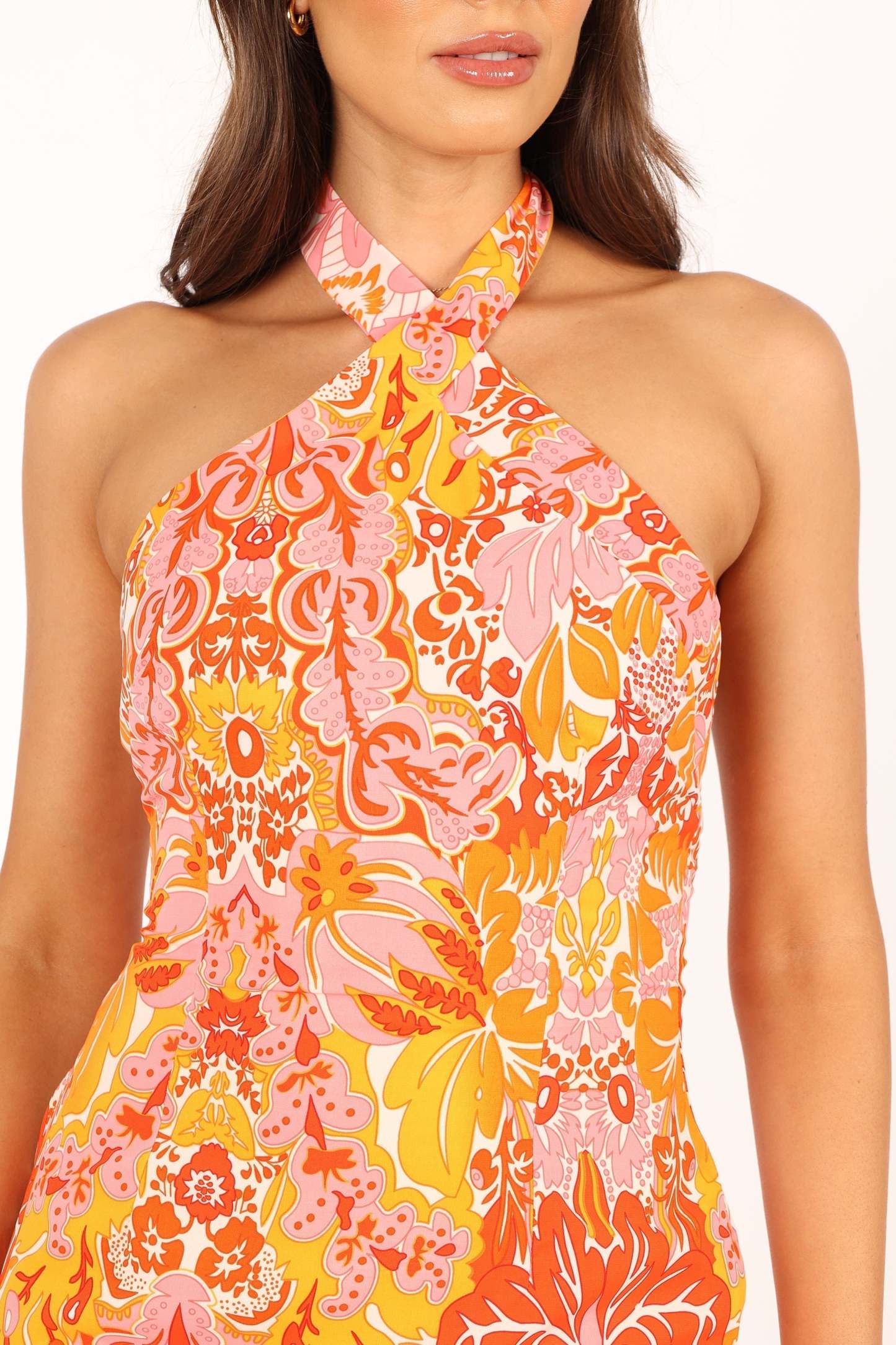 Elyse Halterneck Mini Dress - Pink Orange-Sunny Prom