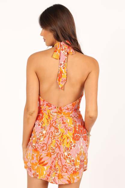 Elyse Halterneck Mini Dress - Pink Orange-Sunny Prom