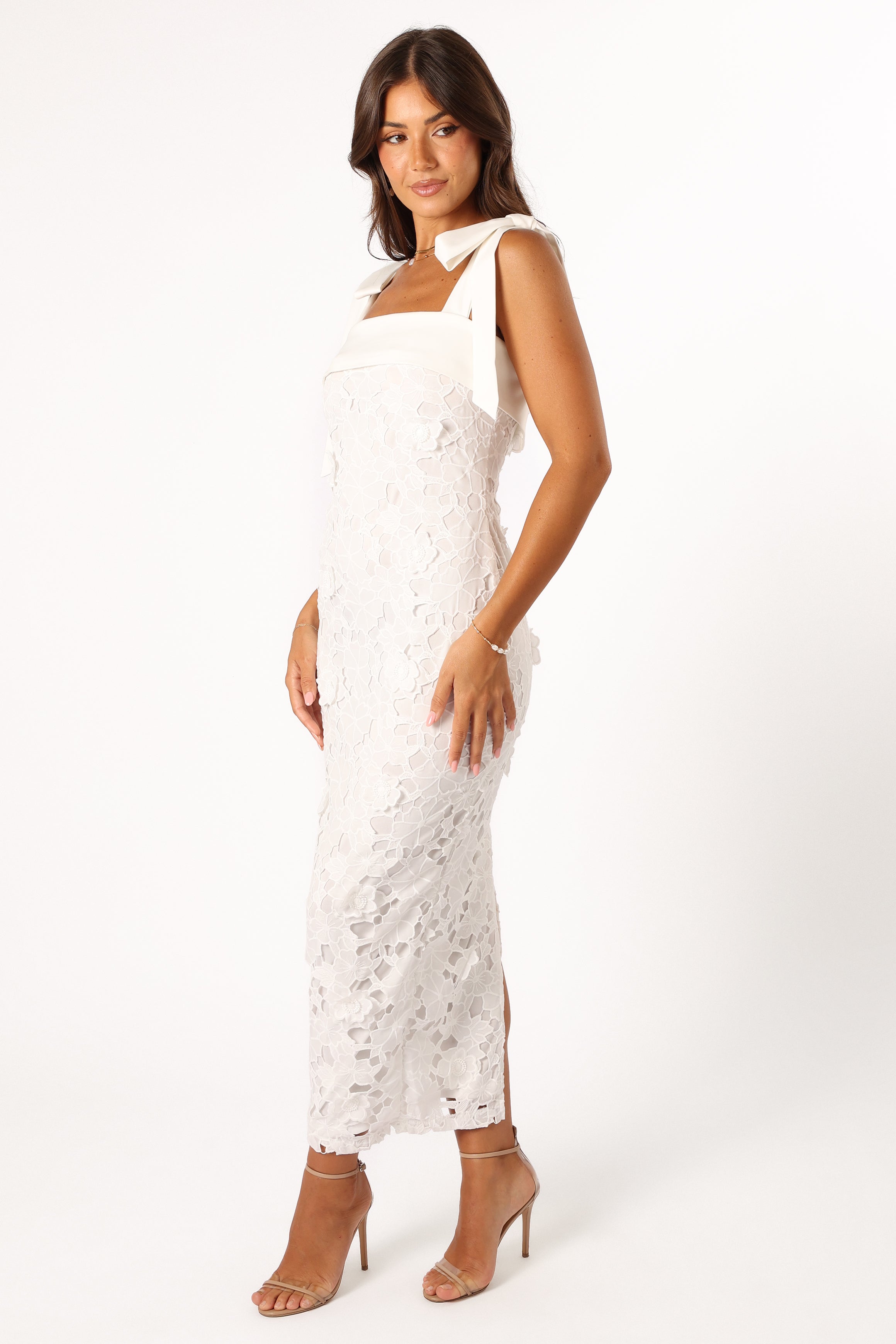 Emersyn Midi Lace Dress - White-Sunny Prom