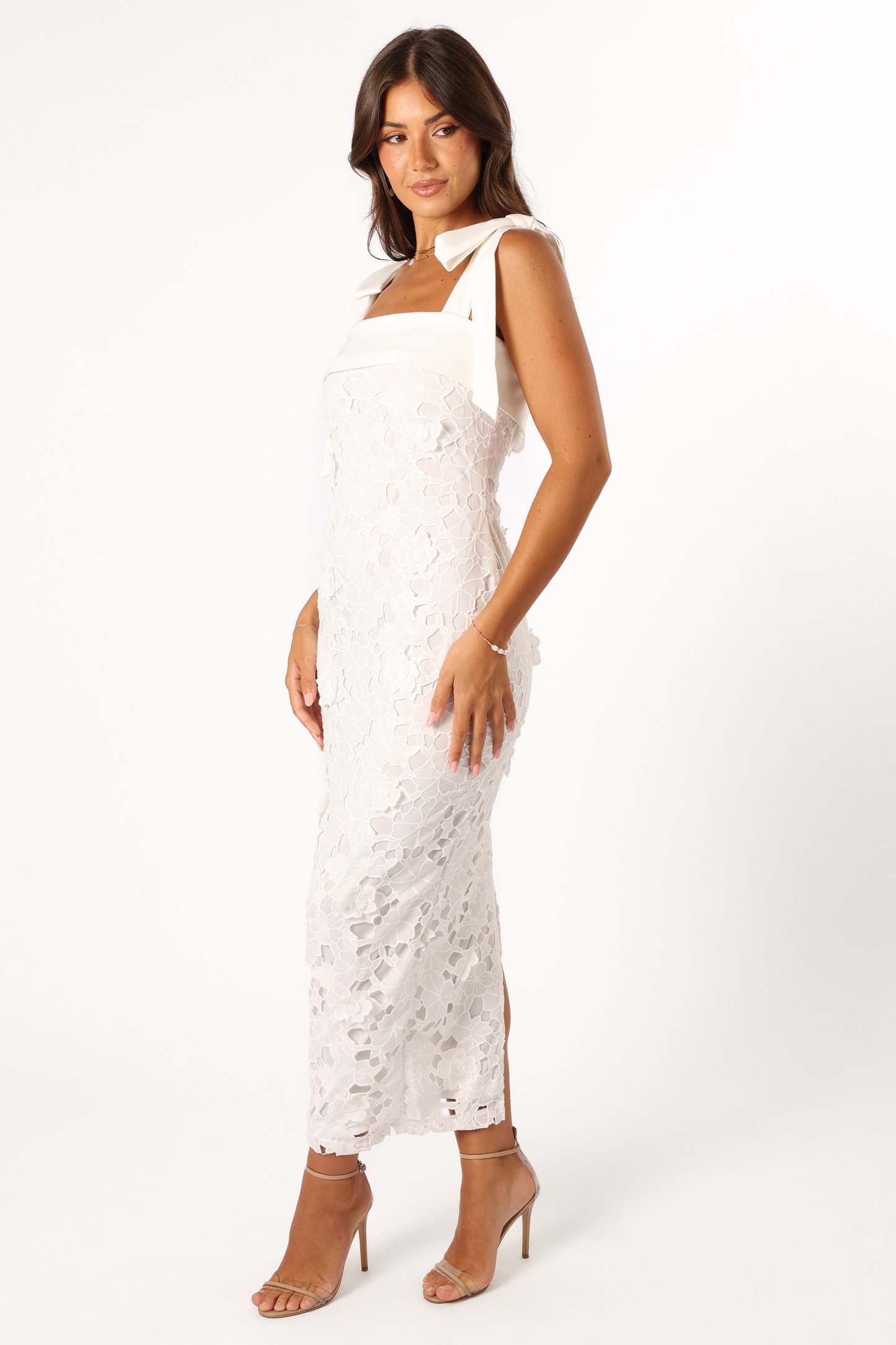 Emersyn Midi Lace Dress - White-Sunny Prom