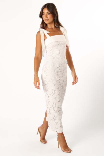 Emersyn Midi Lace Dress - White-Sunny Prom