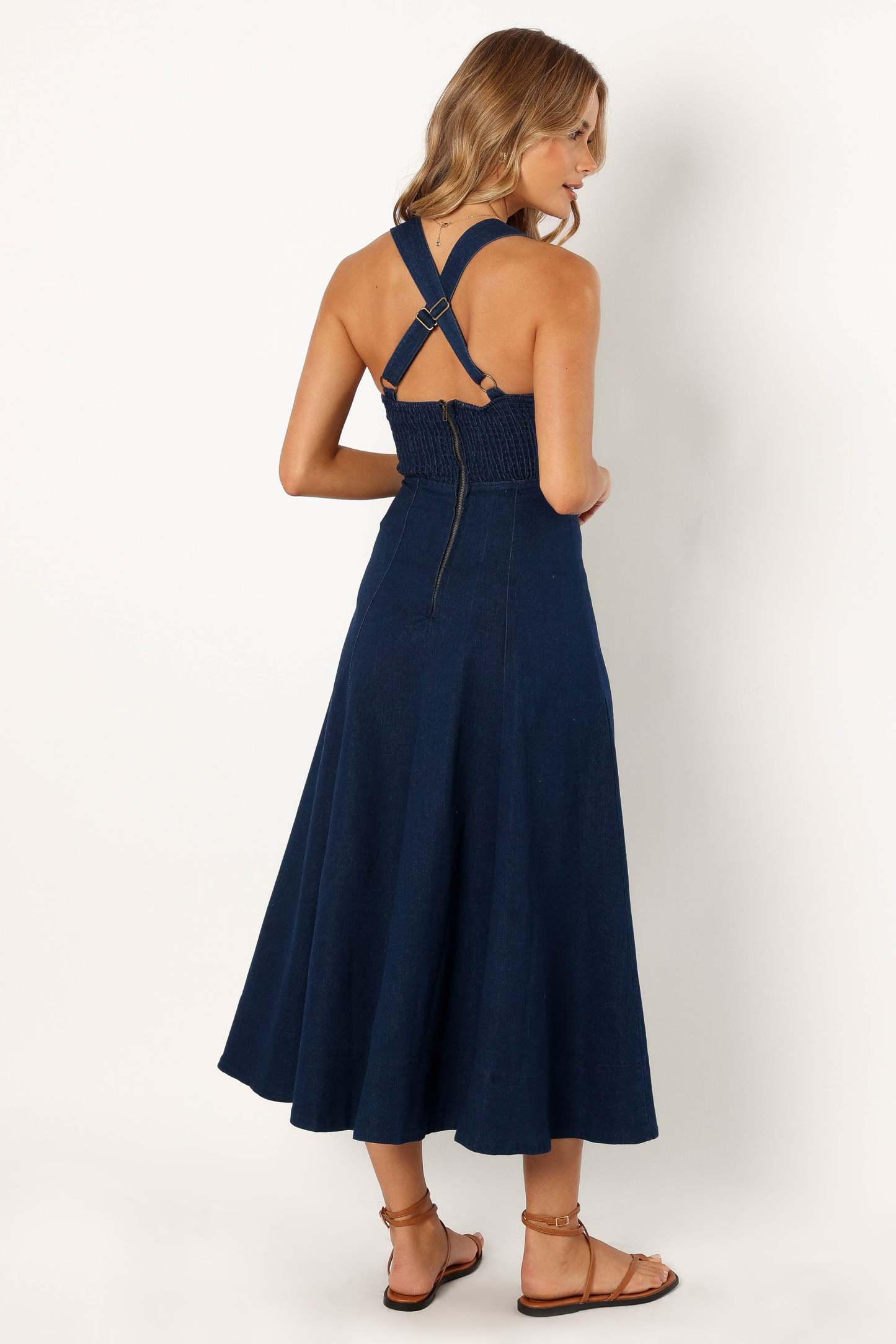 Everly Crossback Midi Dress - Denim-Sunny Prom