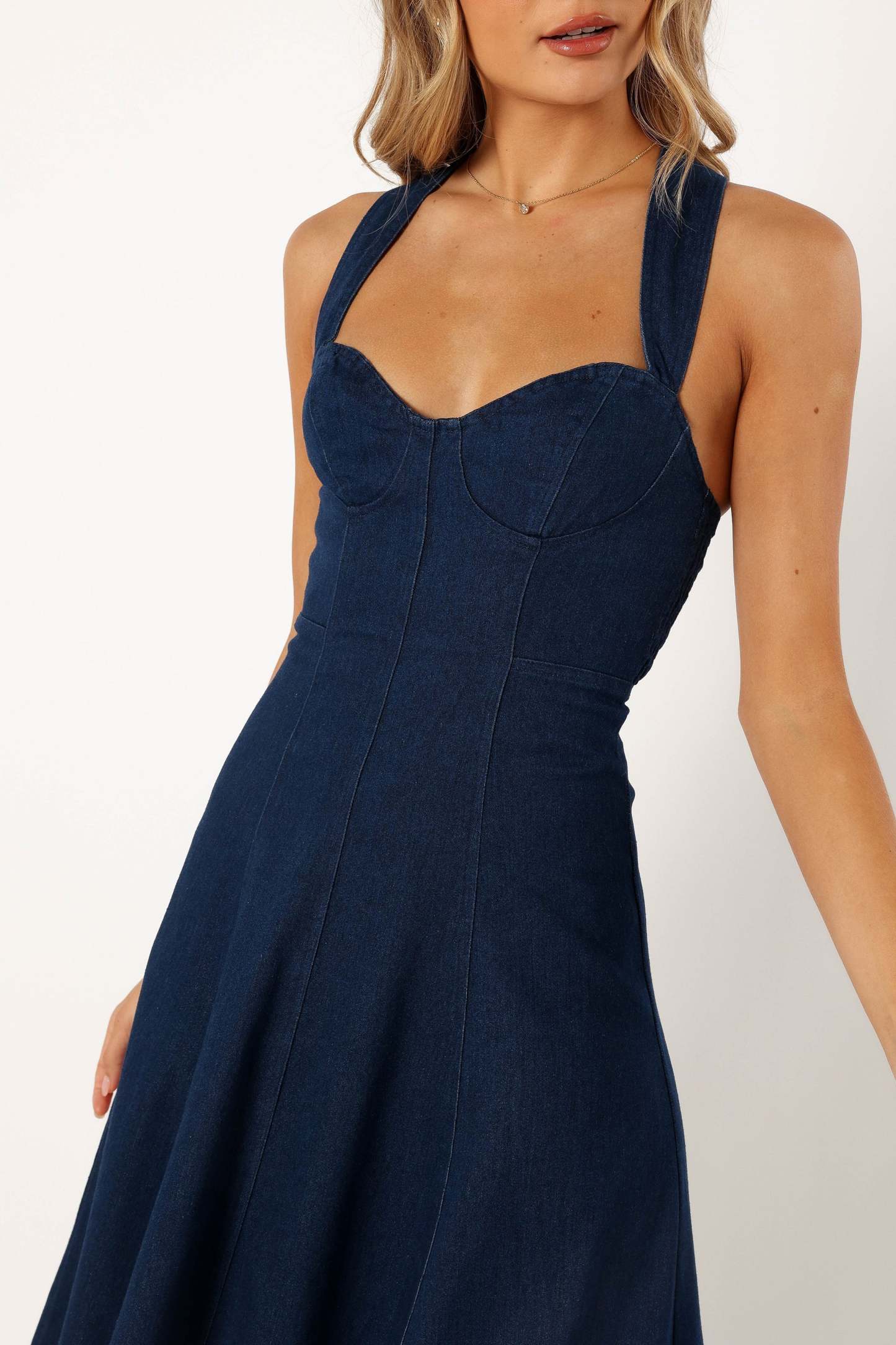 Everly Crossback Midi Dress - Denim-Sunny Prom