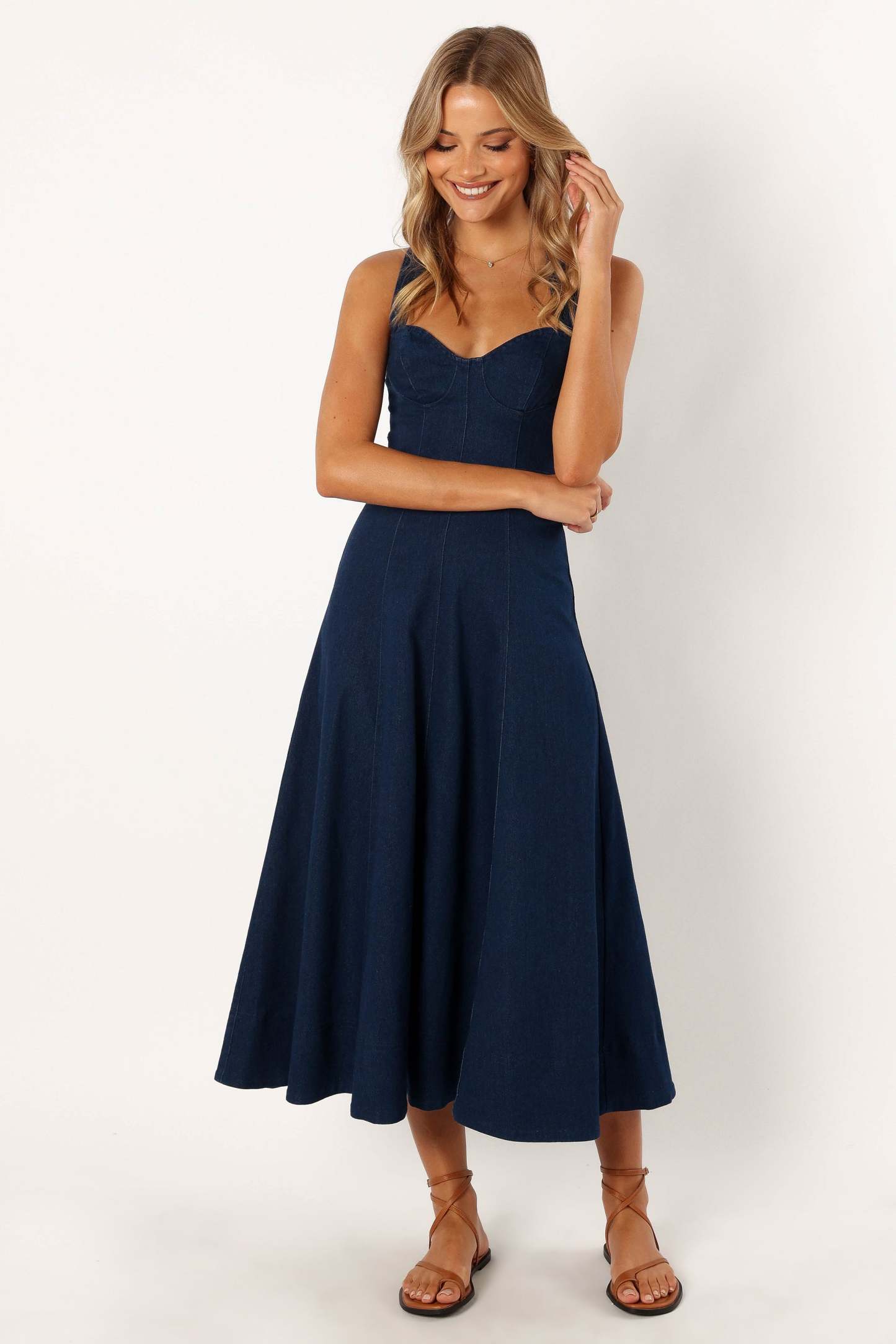 Everly Crossback Midi Dress - Denim-Sunny Prom